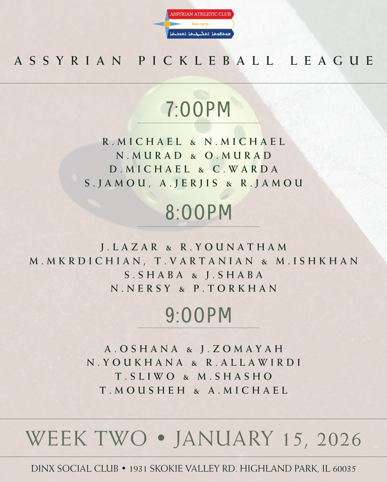 Join us tonight for Week Two of APL! Matches kick off at 7:00PM at DINX Social Club! See you all tonight!