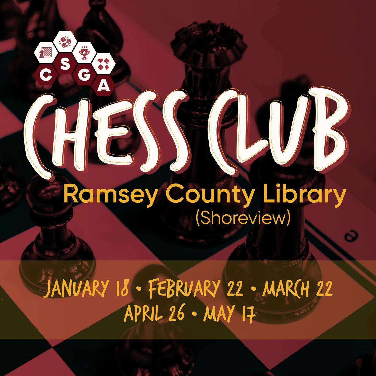 Did you know we run a monthly chess club at @ramseycountymn Shoreview Library?
Come join @csgaenrichment once a month from 1:00–3:00pm. Chess Club is open to beginners and you can drop in any time during the session!
Get details at https://rclreads.bibliocommons.com/events/695c1d5fc967cb4120802e0a