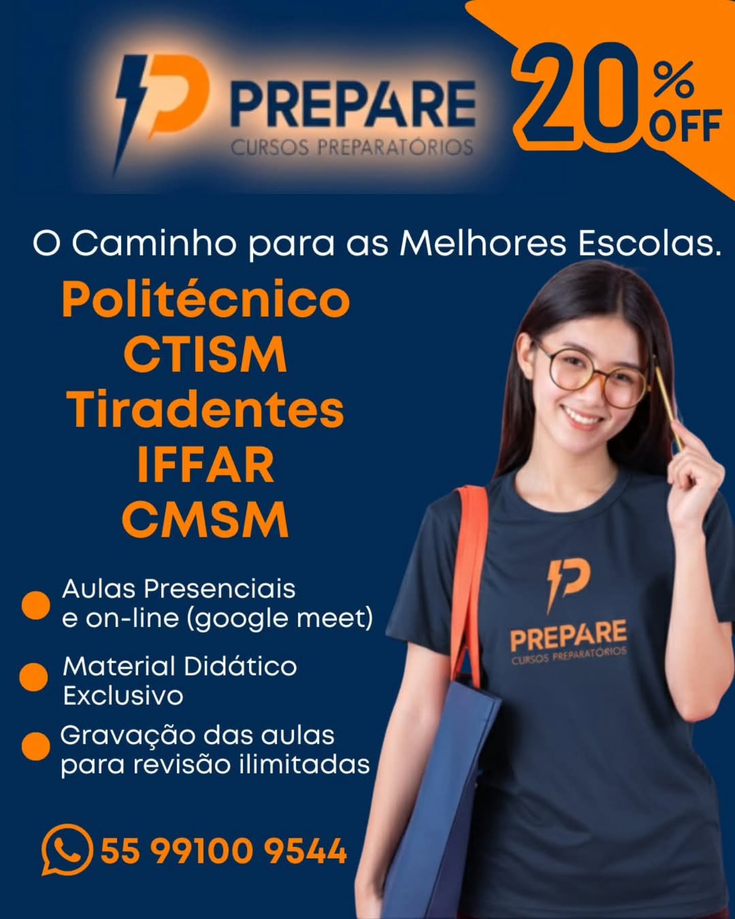 O caminho para a sua aprovação começa aqui! 🚀
Se você sonha em estudar no Politécnico, CTISM, Tiradentes, IFFAR ou CMSM, o curso Prepare é o seu melhor aliado. Estamos com matrículas abertas e uma condição especial: 20% de DESCONTO para novos alunos!
Por que escolher o Prepare? ✅ Aulas presenciais ou on-line (via Google Meet). ✅ Material didático exclusivo e focado no que cai na prova. ✅ Gravação das aulas para você revisar quantas vezes quiser.
Não deixe seu futuro para depois. Garanta sua vaga agora!
📍 Endereço: Rua Professor Teixeira, 1458, Bairro Fátima (Em frente ao Colégio Fátima), Santa Maria - RS. 🌐 Site: www.cursosprepare.com WhatsApp: (55) 99100-9544
#CursoPrepare #SantaMariaRS #Politecnico #CTISM #IFFAR CMSM ColegioTiradentes Aprovacao SantaMaria Estudos MatriculasAbertas EnsinoMedio ConcursosMilitares