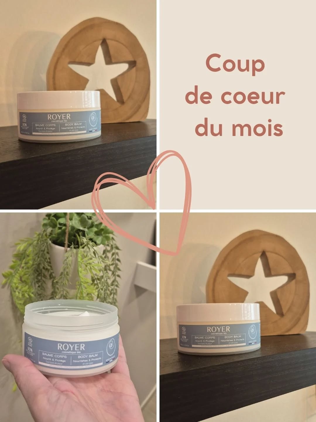 COUP DE ❤️ DU MOIS
Le baume corps @royercosmetique
Un produit à avoir pour votre peau : il nourrit, protège et répare en profondeur sans laisser de film gras.
🌿 Formulé avec 30 % de bave d’escargot fraîche, il est
✔️ testé et approuvé par nos client(e)s
✔️ bluffant sur les peaux sujettes à l’eczéma
✔️ adapté aux enfants
✔️ idéal pour tous les types de peaux, même les plus sensibles
Un soin naturel qui fait vraiment la différence…
✨ Et si ta peau aussi profitait des bienfaits de la bave d’escargot ?
#royercosmetique #escargot #instititutlesachards
#institutlessablesdolonne #saintmathurin
📍 Saint Mathurin proche des Sables d'Olonne et des Achards
----------
Spécialiste des massages intuitifs, soins du visage bio et beauté holistique.
À Saint-Mathurin, tout près des Sables-d’Olonne, pour prendre soin de vous naturellement.