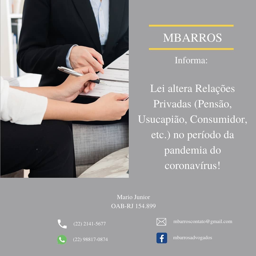 Lei altera relações privadas no período da pandemia (covid-19)! Foi publicada recentemente a Lei Federal 14010 de 2020 que, de forma resumida, regula as relações jurídicas privadas, valendo desde a data de sua publicação (12/06/2020) até 30 de outubro de 2020: - Suspende o direito de arrependimento previsto no artigo 49 do Código de Defesa do Consumidor, na hipótese de entrega domiciliar (delivery) de produtos perecíveis ou de consumo imediato e de medicamentos; - Suspende os prazos para aquisição da propriedade imobiliária ou mobiliária por Usucapião; - Autoriza reunião e votação da assembleia condominial (inclusive para destituição de síndico e aprovação de contas), por meios virtuais; - Determina que a prisão civil por dívida alimentícia deve ser cumprida exclusivamente sob a modalidade domiciliar, sem prejuízo da exigibilidade das respectivas obrigações. - Suspende Prescrição; - Etc.
#novidade
#legislação
#atualização
#lutaporjustiça