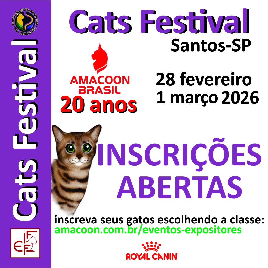 Eba ! Chegou o momento de você INSCREVER seus gatos que cadastrou escolhendo a classe em que vão participar. Lembre-se, são DOIS passos. E escreva-se nos dois LINKS pois são 3 CERTIFICADOS!!!!!
Dúvidas nas inscrições?
13 98114-2484 (zap)
Vamos matar a saudade de todos vocês!
Cats Festival 2026 - Aniversário Amacoon 20 anos!
#amacoon_brasil
#amacoon
#expogatos
#catsfestival
#expogatospraia
#royalcaninbrasil
#royalcanin
#gatos
#cats
#fife
#amogatos
#amogato
#gatosdoinstagram
#gatosdomesticos
#gatododia
#amorfelino
#gatosfofos
#gatofofo
#baixadasantista
#cidadedesantos