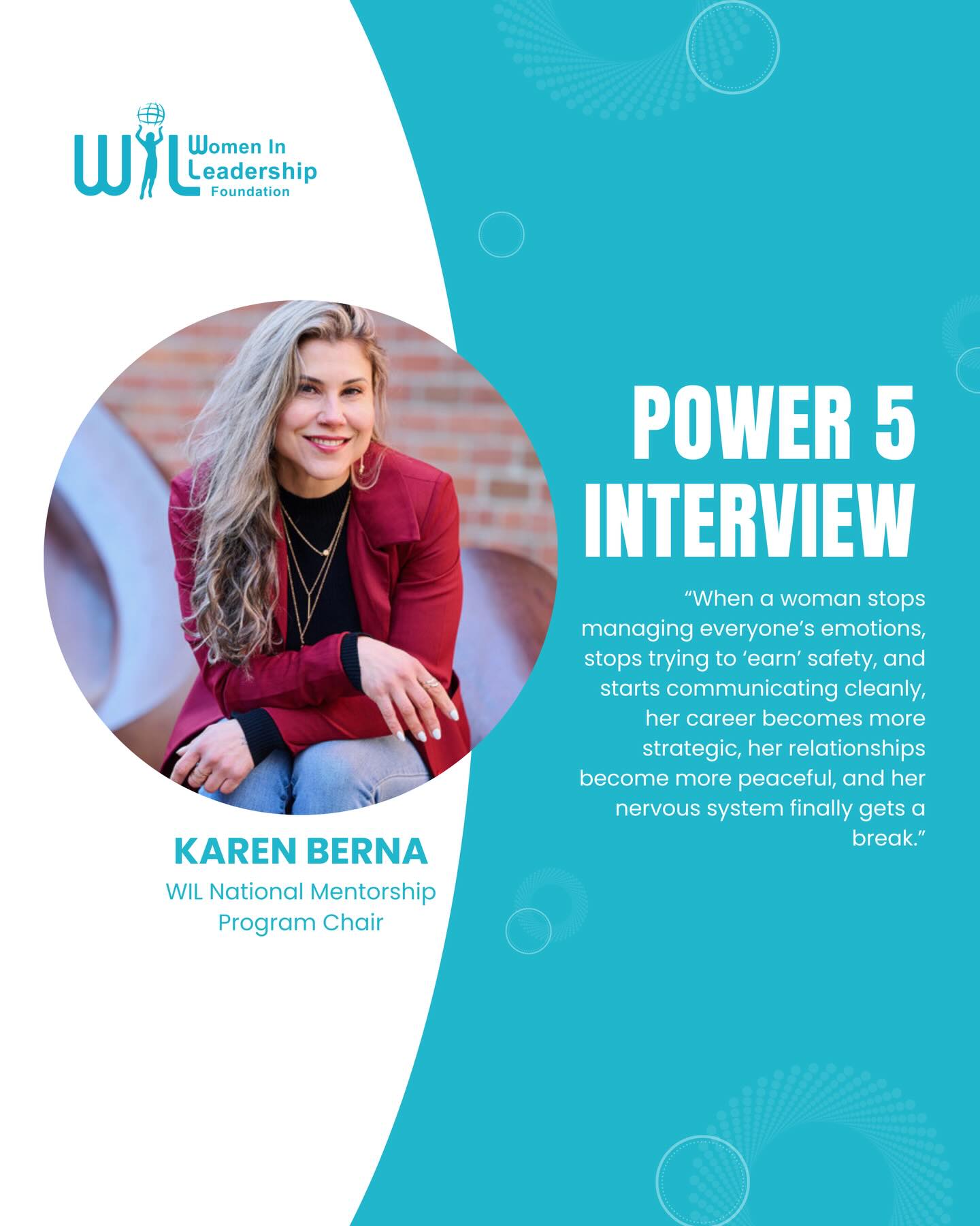 Meet Karen Berna, WIL National Mentorship Program Chair ✨
Karen supports high functioning women in leading with clarity, boundaries, and relational intelligence.
Her work shows us that leadership does not have to cost your peace or your voice. You can lead with strength, calm, and confidence.
We are grateful for Karen’s wisdom and dedication to empowering women across Canada through mentorship.
🔗 Click the link in our bio to read her full interview on our blog
#WomenInLeadership #WILMentorship #LeadershipWithPurpose #RelationalIntelligence #WomenSupportingWomen LeadershipDevelopment MentorshipMatters
