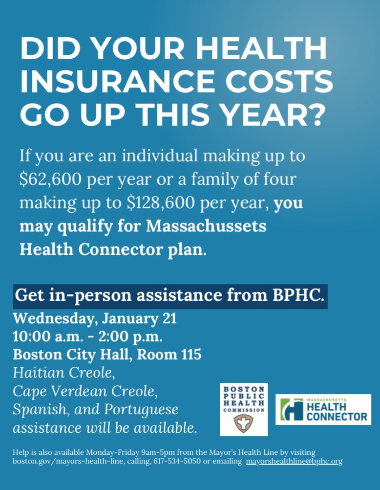 Health insurance costs stressing you out? @healthyboston can help 💙
If you’re an individual earning up to $62,600 or a family of four earning up to $128,600, you may qualify for affordable coverage.
📍 Boston City Hall, Room 115
🗓 Wed, Jan 21 | ⏰ 10am–2pm
🗣 Multilingual assistance available!
#BostonEvents #HealthCareHelp #HealthAccess