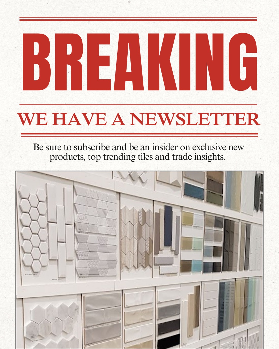 Join Our Email Newsletter 📬✨
Breaking news! Our email newsletter is LIVE!
Get updates on:
📬 New arrivals
📬 Tile inspiration
📬 Product highlights
📬 Helpful planning tips
Subscribe via our website or in-store — no spam, just useful info.
#TileTips #TileStore #TilePlanning #RenovationTips #TileLife #HomeProjects #TileDesign #InteriorTips