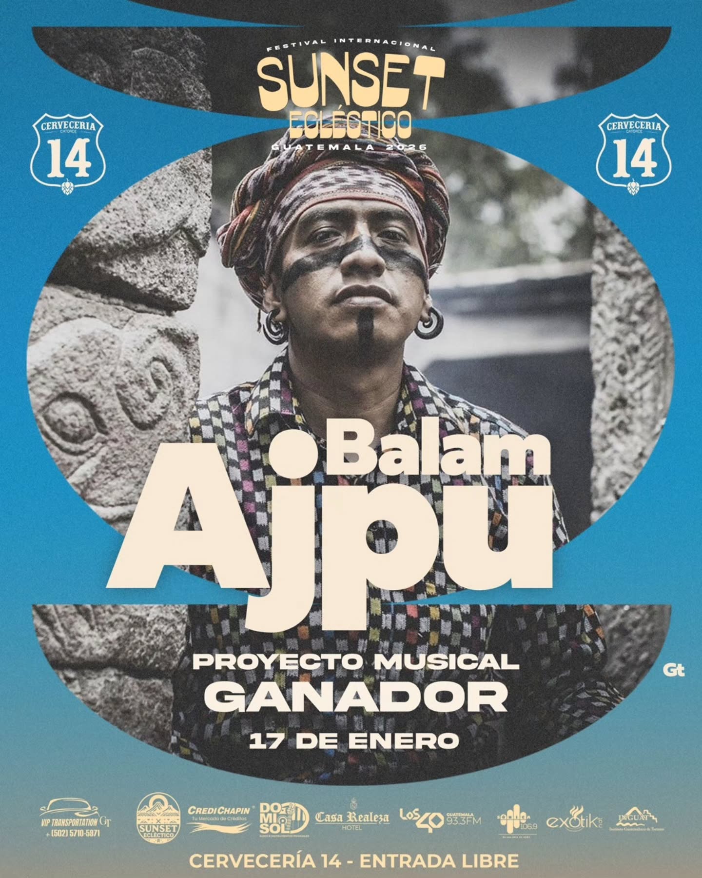 "Una voz entre muchas: Balam Ajpu llega a Sunset Ecléctico 2026”
Balam Ajpu es el proyecto que acompañará a Guatemala en el escenario del Festival Sunset Ecléctico 2026.
Recibimos cientos de aplicaciones de todo el país. Leímos, escuchamos y sentimos cada una. Y lo que quedó claro es algo muy simple: Guatemala está llena de música, de historias y de gente creando desde lugares muy honestos.
Elegir no fue fácil. Entre tantas propuestas hermosas, Balam Ajpu nos tocó por su forma de unir raíz y presente, por su respeto a la cultura maya y por una visión que mira hacia adelante sin olvidar quiénes somos.
Queremos agradecer de verdad a cada artista que envió su música, su tiempo y su ilusión.
Esta convocatoria no fue un concurso: fue una conversación con una escena que está viva.
Sunset Ecléctico existe por ustedes y para ustedes.
Cervecería 14, Antigua Guatemala
17 de enero 2026
Entrada libre · Todas las edades · Pet friendly
"Cuando el sol baja, la música sube."
#festivales
#Guatemala
#sunseteclectico