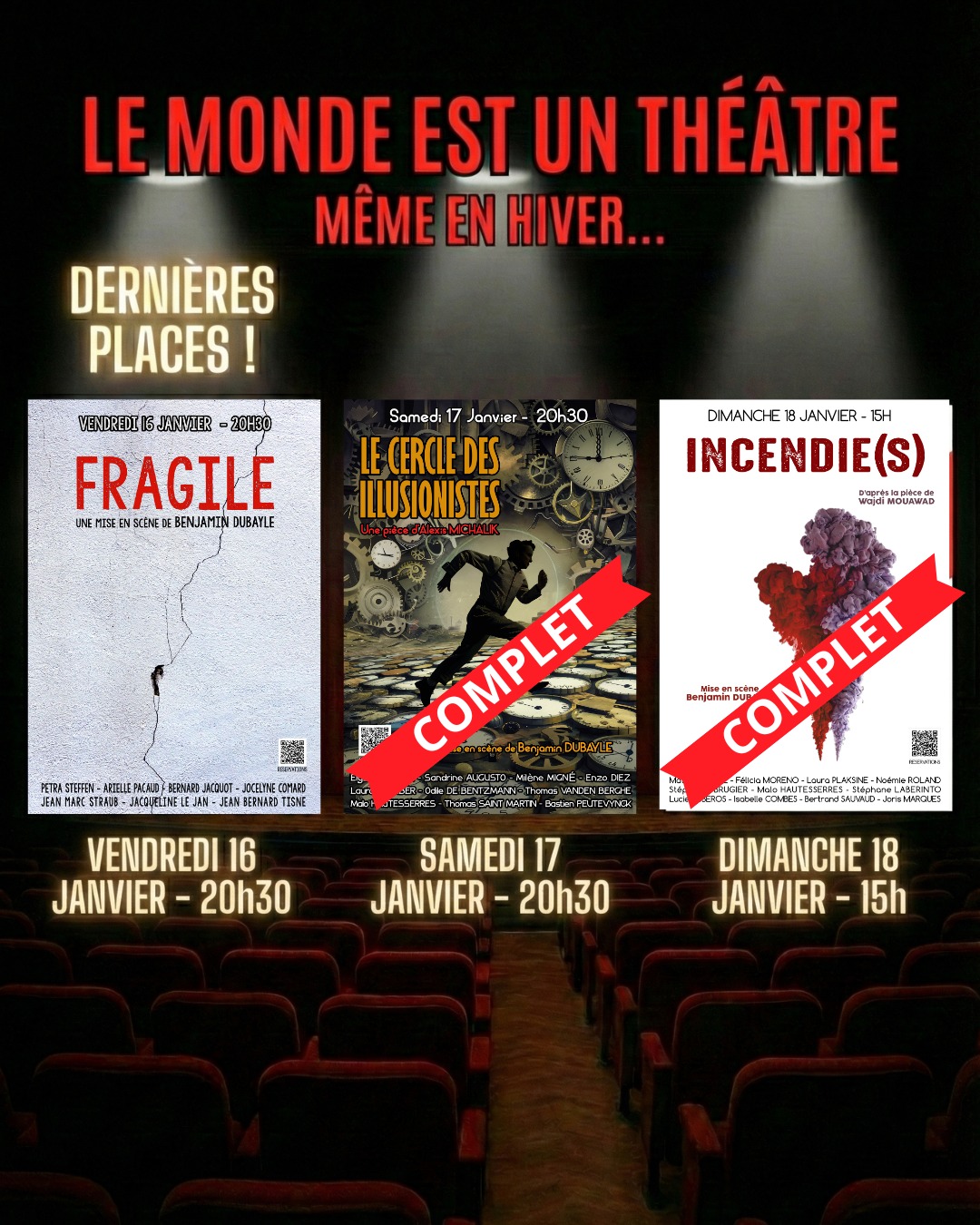 Samedi et dimanche sont complets, merci à vous !
DERNIÈRE CHANCE !
Il reste encore quelques places pour la grande soirée d'ouverture ce Vendredi 16 Janvier. Ne manquez pas le lancement des festivités !
🎭 Au programme : FRAGILE
Vendredi 16 Janvier
20h30 📍 Launaguet
C'est votre toute dernière opportunité d'assister au festival. Les derniers billets vont partir très vite, ne tardez pas ! 🏃💨
Venez passer une super soirée avec nous !
🎟 Pour réserver le lien est en bio !