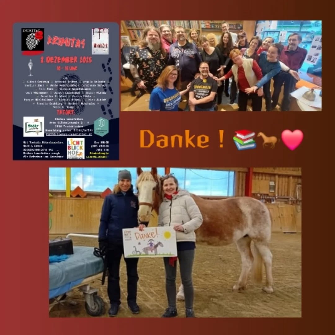 KRIMITAG 8.12. Traiskirchen: der Nachbericht 🥰
Wenn sich die richtigen Leute zusammenschließen, gelingt Tolles:
Vom @syndikat.kriminalliteratur initiiert.
Von den @krimiautor_innen.at organisiert. Von @stoehrslesefutter veranstaltet.
17 Autor*innen lasen für den guten Zweck.
Rund 70 Besucher*innen kamen über den Tag verteilt.
Sie spendeten 1.500 Euro.
Diese gehen an den @lichtblickhof, die wirklich Großartiges leisten.
Ein tiefempfundenes DANKE an alle, die dabei waren!