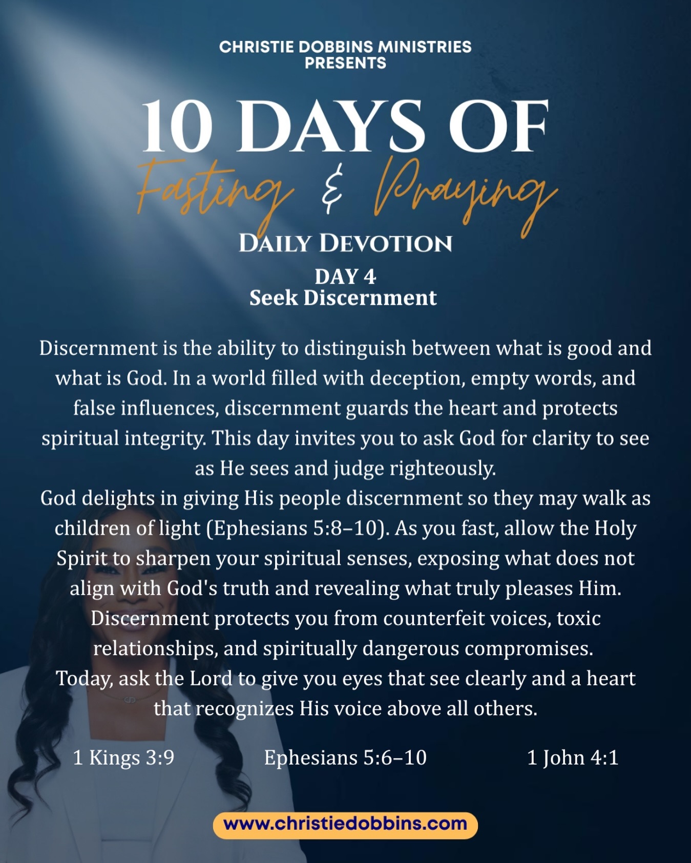 Day 4 of the Fast | Discernment
Today we are leaning into discernment, the grace to recognize not just what looks right, but what aligns with God’s heart. In a culture full of noise, influence, and subtle deception, discernment becomes a safeguard for the soul and a keeper of spiritual integrity.
As we fast, we invite the Holy Spirit to refine our spiritual senses. We ask God for clarity of vision, purity of heart, and the ability to perceive what truly pleases Him. Discernment helps us see beyond appearances, exposing what is out of alignment and illuminating the path of truth.
This grace protects us from harmful voices, unhealthy connections, and quiet compromises that weaken our walk. It empowers us to weigh every opportunity, test what we hear, and choose in agreement with God’s Word.
Today, pray for eyes that see clearly and a heart that recognizes the voice of God above every other voice.
.
.
.
.
#christiedobbinsministries #closingthegap #discernment