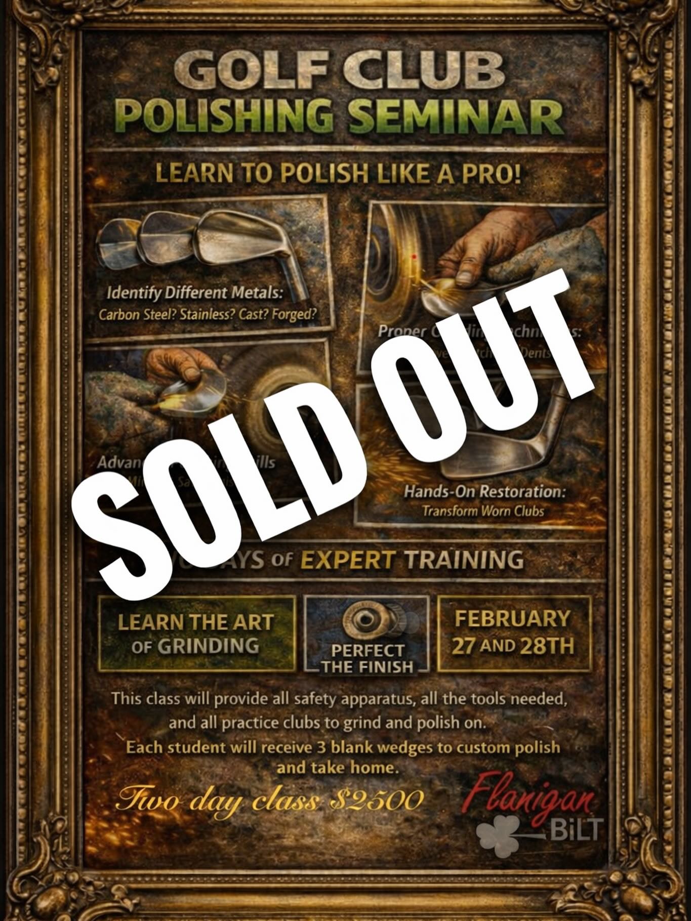 SOLD OUT
This master-level seminar with Ken Flanigan has reached capacity.
Future sessions, if offered, will be limited and announced selectively #golfclubrepair #wedgegrind #wedgegrinding #golfshop #flaniganbiltputter