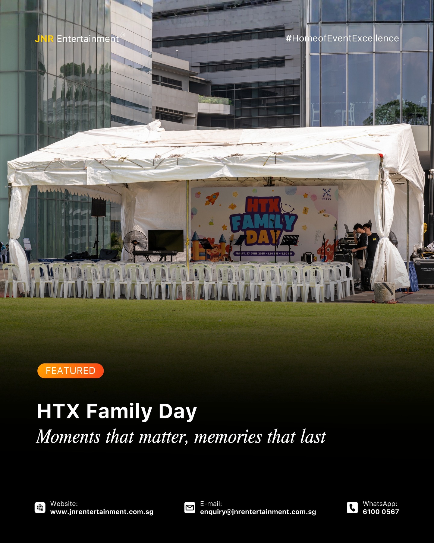 What makes a Family Day memorable isn’t just the scale , it’s how people feel.
Activities that welcome all ages, food that keeps everyone comfortable, and spaces where families can relax and play together. These are the details that turn a day out into lasting memories.
✉️ enquiry@jnrentertainment.com.sg
📱 61000 567
🔗 www.jnrentertainment.com.sg
#EventManagementSingapore
#UniversityEvents
#FormalEvents
#EventProduction
#JNRentertainment
#CorporateFamilyDay #EventExperience #SingaporeEvents