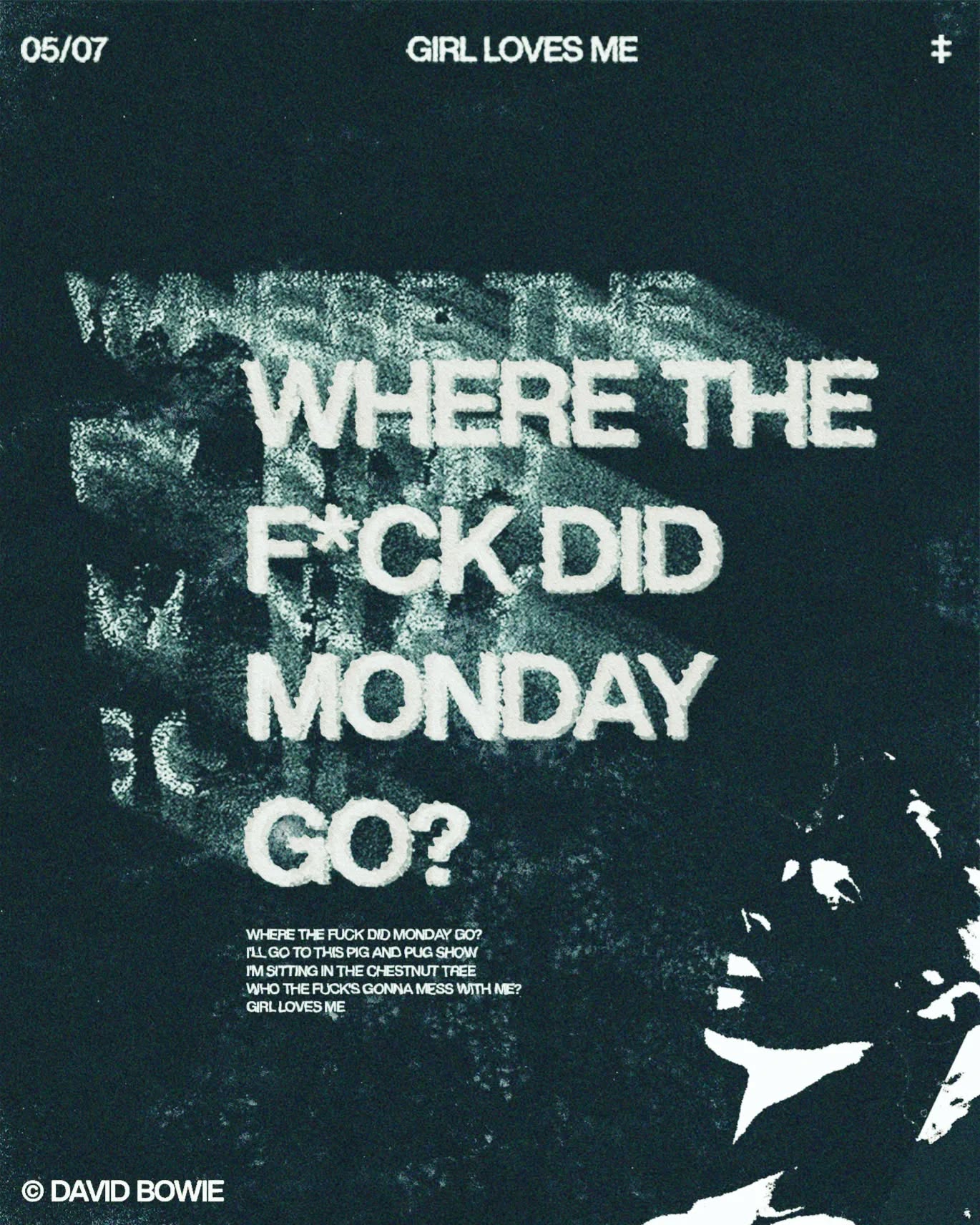 Day 1 - #365daychallenge
Yesterday I turned 26, and I made a decision - that I'm going to create an art piece every day for a year. So here we go...
.
.
Despite how heartbreaking 'Blackstar' by David Bowie is, I find it really inspiring, so this is actually part of a series of posters all inspired by the individual tracks of David Bowie's swan song.
.
.
#artdaily #dayone #davidbowie #blackstar #girllovesme #posterdesign #photoshop #graphicdesign #dailyposter #vintagecollage #womenindesign #typography #adobe #madewithphotoshop #grunge #freelancegraphicdesigner