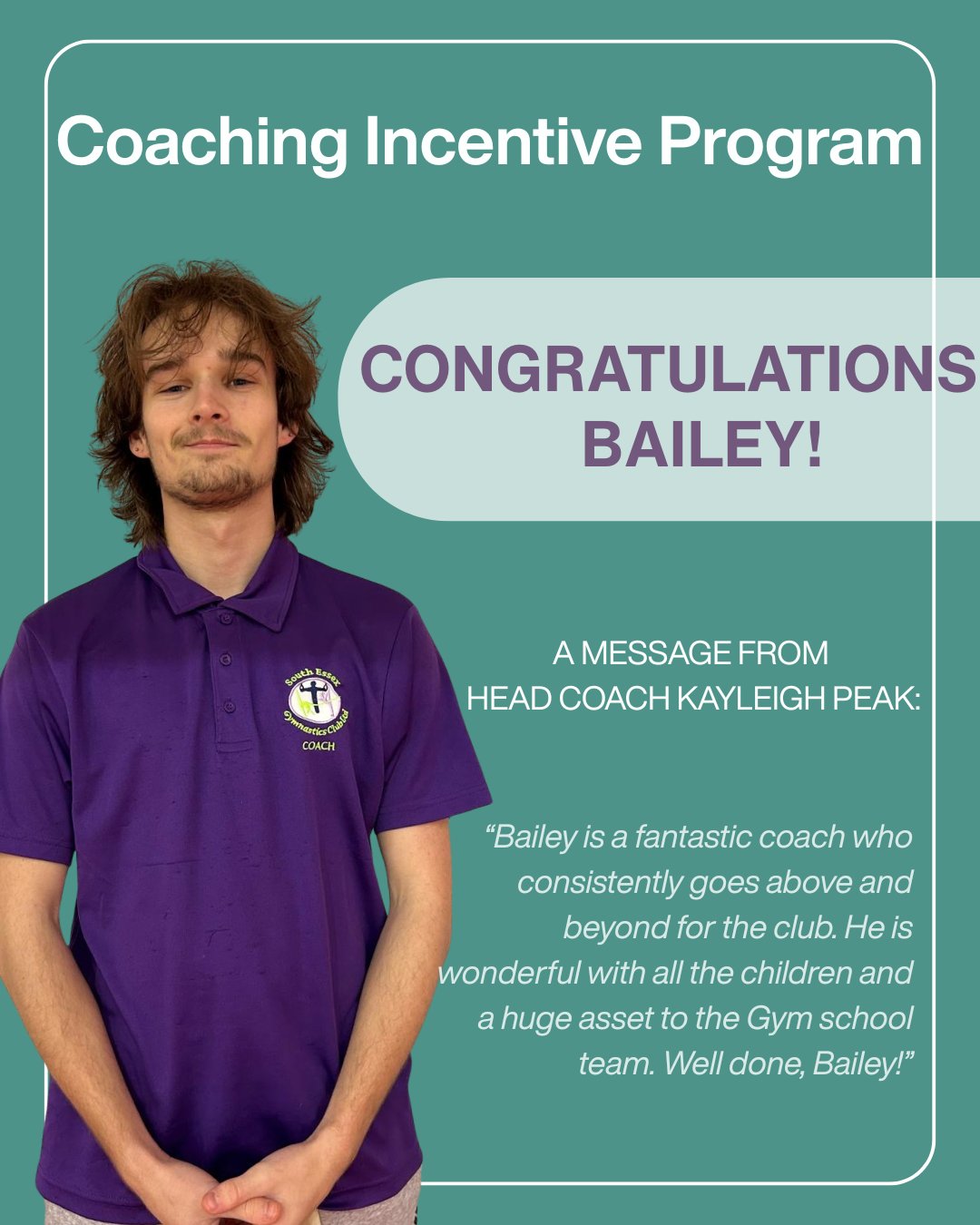 A HUGE CONGRATULATIONS TO BAILEY! 👏
We're celebrating one of our brilliant coaches, Bailey, who has topped the leader board for our Coaching Incentive Programme! This programme rewards outstanding coaching performance, and Bailey's commitment truly sets the standard.
Here’s a message from Kayleigh Peak, our Head of Gym School:
“Bailey is a fantastic coach who consistently goes above and beyond for the club. He is wonderful with all the children and a huge asset to the Gym school team. Well done, Bailey!”
Thank you for your fantastic work and enthusiasm, Bailey! 🤩