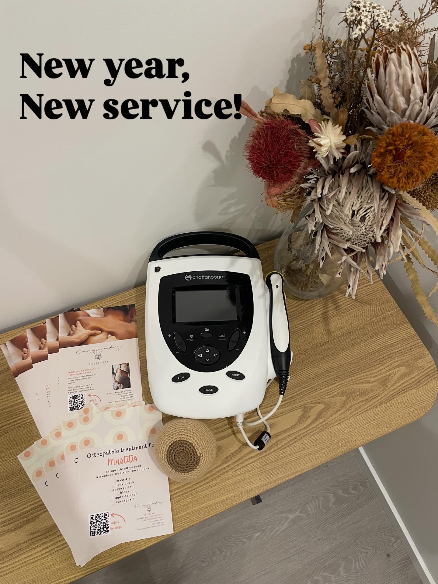 New Year, New Service!
This is my therapeutic ultrasound machine, used to help those peaky lumps and bumps when in the depth of mastitis.
Mastitis treatment and management is now offered at Emma Humphrey Osteopathy 🫶🏼