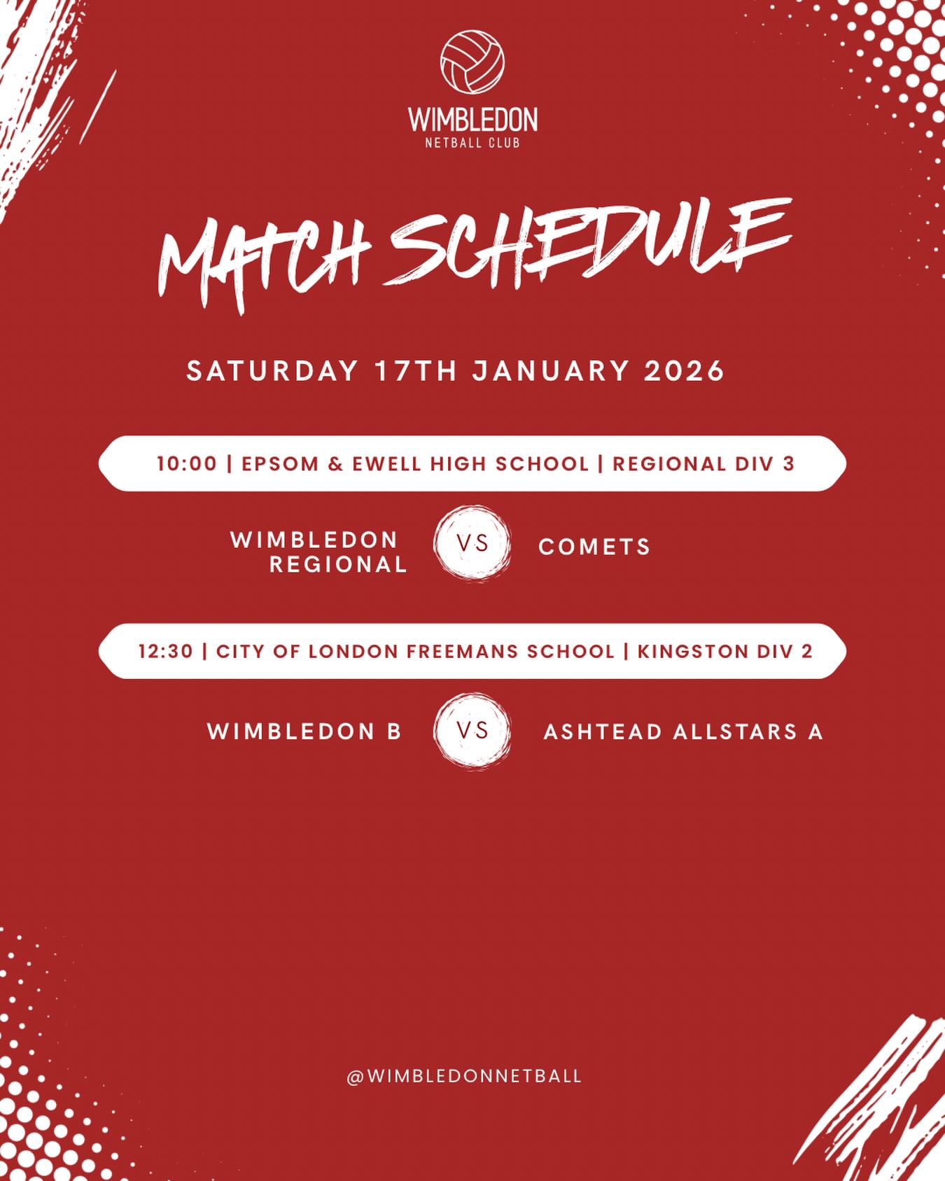 Today’s match day line up! Our Region team kick off their second half of the season against Comets, and our B team are away against Ashtead Allstars. Our A team have a bye week today, but will be rested and raring to go next Saturday ❤️🖤