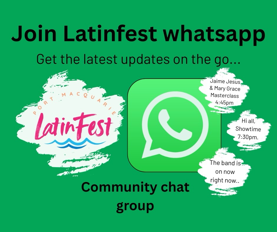 ✨ Join the LatinFest Community Channel ✨
The LatinFest team would love to invite you to join our official community channel on WhatsApp.
By joining, you’ll have access to two channels:
• Announcements Channel – receive important updates, reminders and festival news
• Community Chat – connect, share, and chat with fellow LatinFest community members
You’re always in control — notifications can be turned on or off anytime if things feel a little busy.
👉 Join here:
https://chat.whatsapp.com/GHgjPc5LYy7HK3M97Ta5hH
We’d love to have you with us 💃🕺