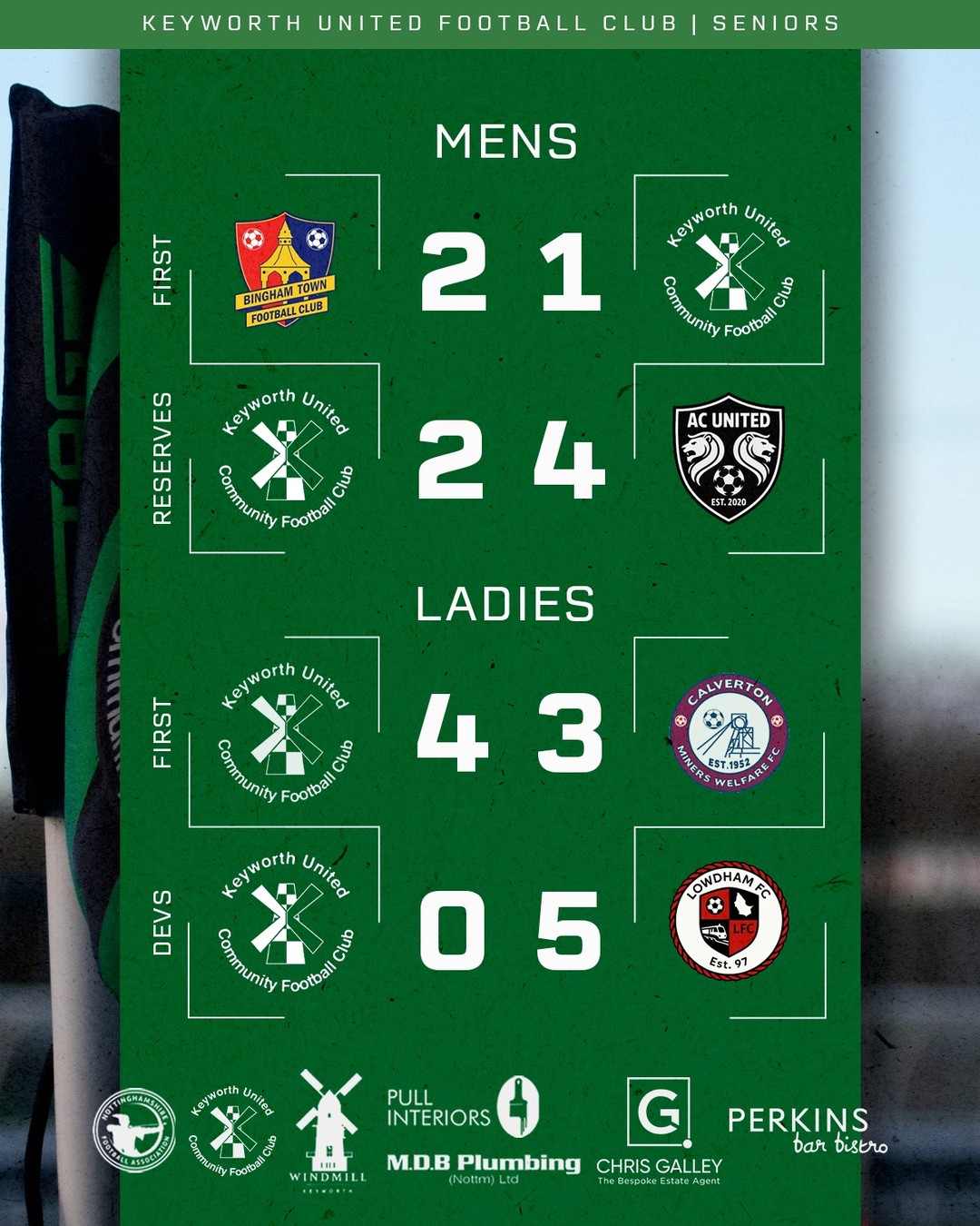 SENIOR RESULTS 📣 | 17th January 2026
Men's First Team 1-2 Bingham Town
Men's Reserves 2-4 AC United
Ladies First Team 4-3 Calverton Miners Welfare Ladies
Ladies Devs 0-5 Lowdham Colts Development
#UTG | #COYG