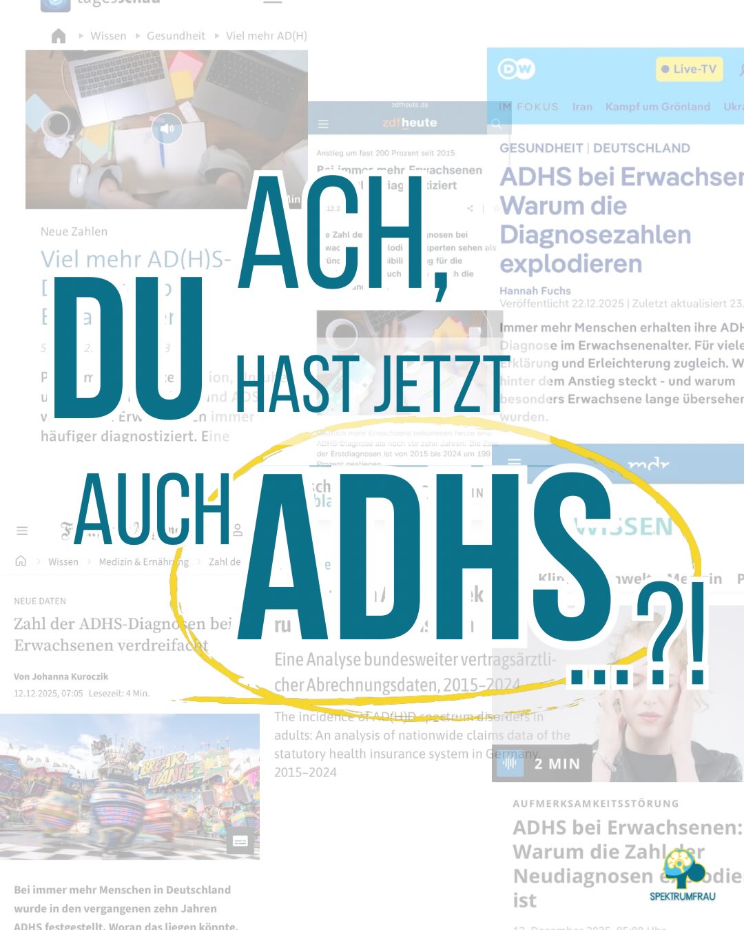Person X: „Ach … Du hast jetzt auch ADHS…?“
Ich: „Nein, nicht jetzt erst, ADHS habe ich schon immer, damit kommt man auf die Welt.“
Person X: „ Ach, aber Du hast jetzt erst die Diagnose bekommen, oder?“
Ich: „Nein, die Diagnose habe ich vor 10 Jahren schon erhalten.“
Person X: „ Ach, ich wusste gar nicht, dass es vor 10 Jahren auch schon ADHS bei Frauen gab, denn ich hab jetzt erst davon gehört.“
Ich: „Genau, nur weil Du jetzt erst davon hörst, bedeutet das nicht, dass es das vorher nicht gegeben hat.“ 😉
_____________
ADHS ist nicht häufiger geworden, was zugenommen hat, ist zum einen die mediale Präsenz.
Aber auch der Mut und/oder der Leidensdruck der Menschen mit ADHS, in die Diagnostik zu gehen.
Das Thema ADHS bei Erwachsenen und speziell bei Frauen, ist zwar sichtbarer denn je und trotzdem ist es noch unterdiagnostiziert.
„Fun“ Fact: Schon um 2013 wurde ein deutlicher Anstieg von ADHS-Diagnosen bei Erwachsenen „beklagt“, damals noch fast unbemerkt, weil Social Media noch keine so große Rolle spielte. Generell lässt sich aber feststellen, das es in der Vergangenheit vielen Diagnosen so ging, wie es aktuelle mit ADHS läuft.
Mehr Aufmerksamkeit führt zu besserer Diagnostik.
Bessere Diagnostik zu mehr Diagnosen.
Und mehr Diagnosen werden dann schnell als Trend abgetan.
So lief es z. B. bei Zöliakie oder Depressionen: lange übersehen, dann bessere Tests, mehr Wissen und plötzlich wurden die Betroffenen sichtbar.
Nicht, weil die Krankheit neu war, sondern weil Menschen - erstens sich selbst und ihr Leiden endlich ernst genommen haben und - zweitens, durch die Medizin ernstgenommen wurden.
Bei ADHS passiert gerade genau das. Für viele bedeutet diese „Trenddebatte“ nicht Mode, sondern späte Erklärung, Entlastung und endlich Worte für ein Leben, das vorher nur als persönliches Scheitern galt.
❓Wie empfindest Du die die zunehmende mediale Präsenz in den Medien?
Lieber Gruß,
Anja
#adhsbeifrauen #adhserwachsene #adhsfrauen #adhs #adhsdeutschland