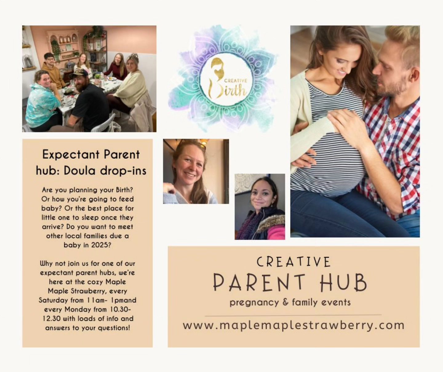 Expectant Parent Hub
Are you pregnant and planning your birth? Supporting someone as birth partner and wondering how to help them, and you, prepare for birth? Have suggestions or recommendations been made by health professionals and you're left with questions?
Are you wondering what postpartum life might look like? Wondering how to best prepare for you and your baby to have the most nurturing fourth trimester? Are you feeling dizzy listening to newborn advice and wondering what actually is 'normal'?
Whether it's a sounding board to help you lean in to what feels right for you, guidance on where up-to-date information can be found, or just a natter about birth with some tea and cake, I'm here for it!
I will be here @maplemaplestrawberry every Monday between 10.30 and 12.30 with Rach @creativebirthdoula. Come and join us, we would love to see you!