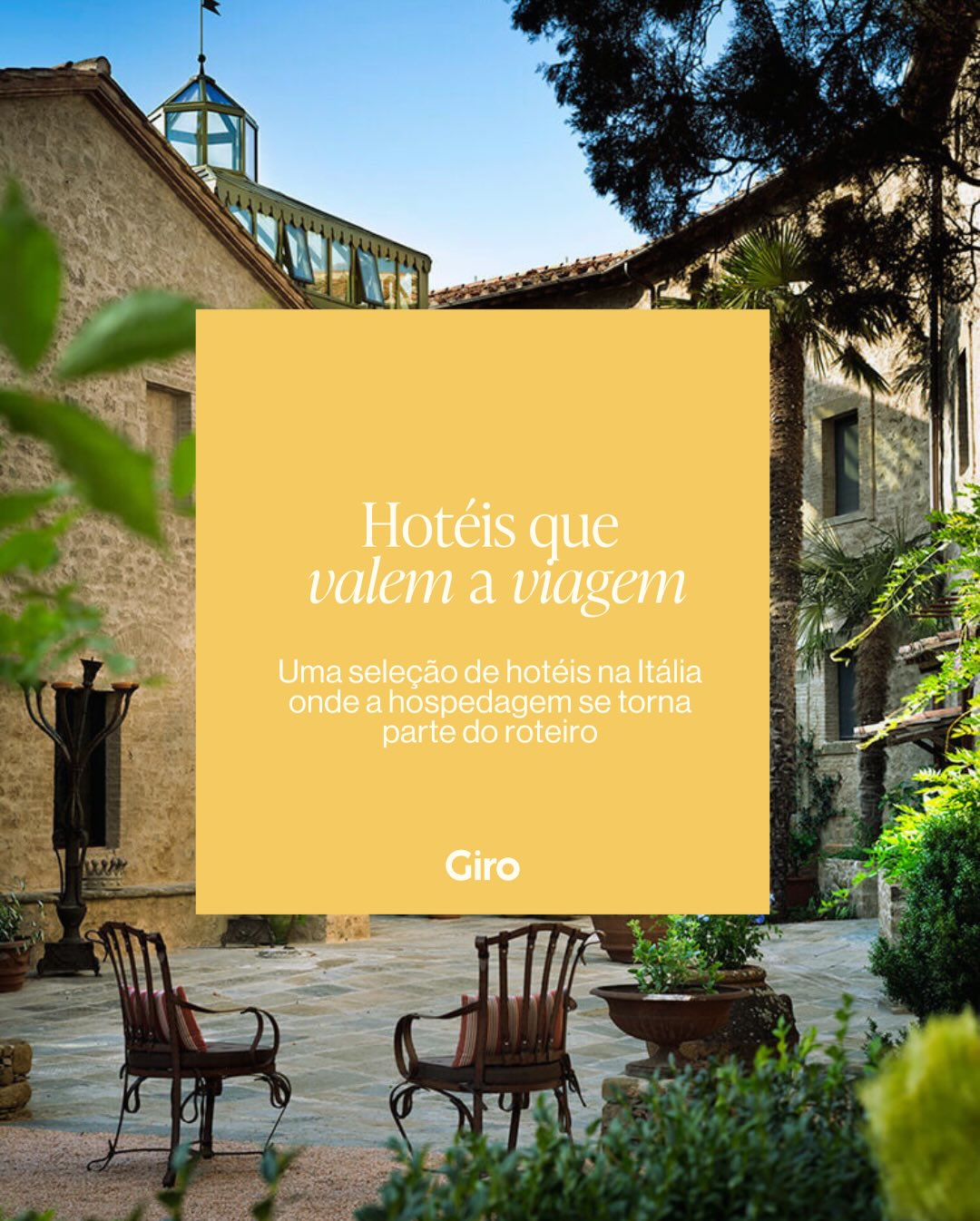 Existem muitos jeitos de viajar. E, na Itália, as possibilidades de hospedagem são quase infinitas 🏨🇮🇹
Nesta seleção, a Giro reuniu lugares em que a arquitetura impressiona, o serviço é impecável e cada detalhe convida a viver a dolce vita com calma e intenção.
Mais do que hotéis, são destinos em si. Espaços onde a experiência começa antes mesmo de sair do hotel e a viagem ganha outro ritmo.
A Giro ajuda você a escolher e integrar o hotel ideal ao seu estilo e ao seu roteiro, transformando a estadia em uma experiência inesquecível.
#hoteisnaitalia #ladolcevita #roteirodeviagem