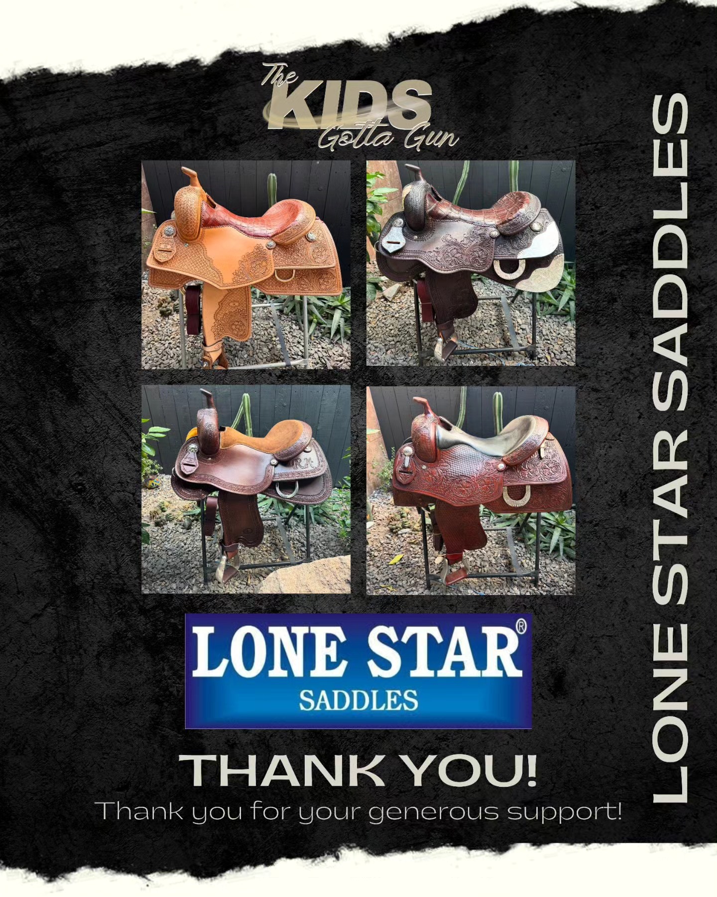 We'd like to extend a special thank you to @lonestarsaddlery for your continued support of The Kids Gotta Gun!
#saddle #saddles #horse #thankyou