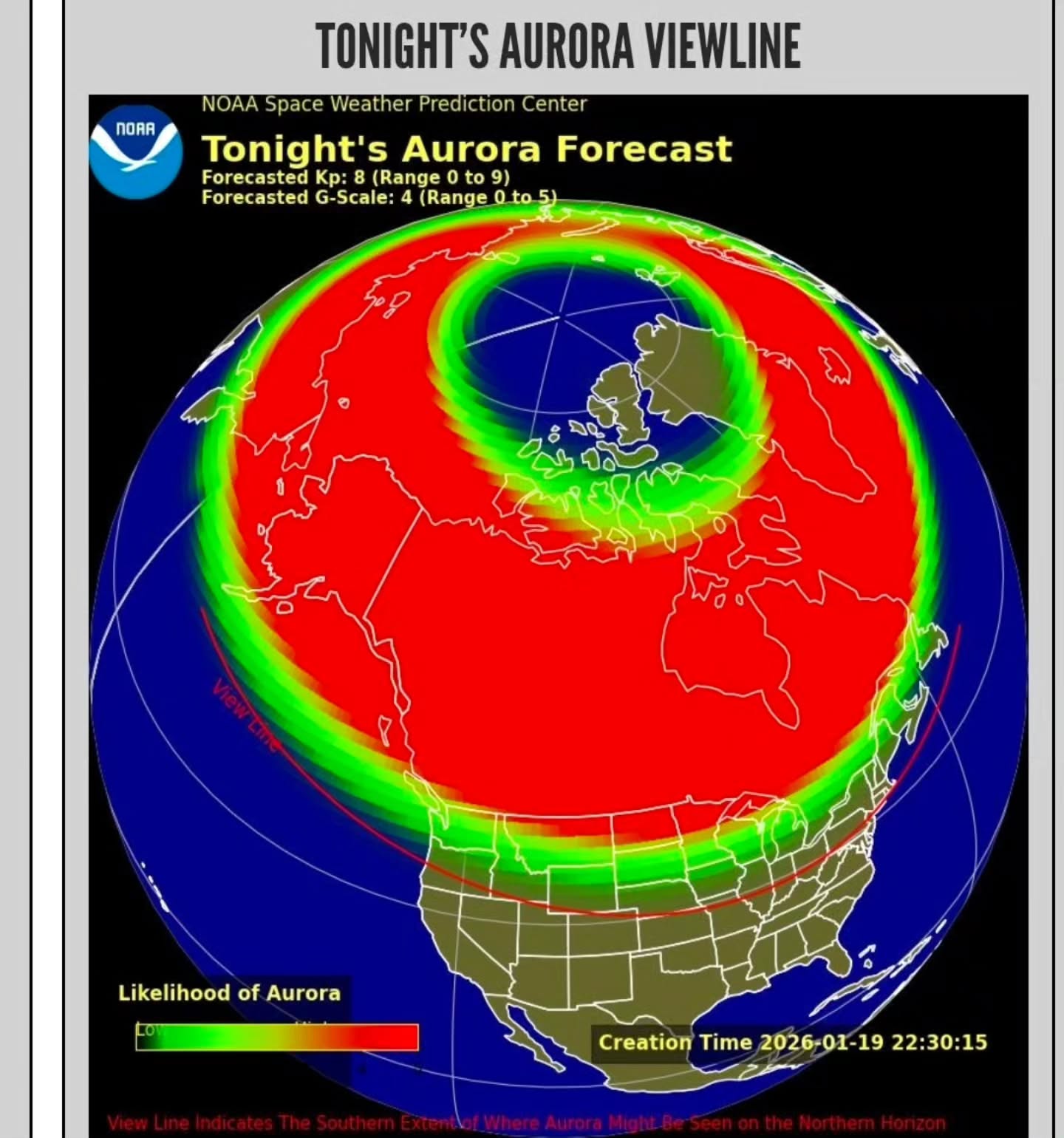 January 19th Aurora forecast as per the NOAA. Im still hoping lower altitudes will be able to view the Northern lights tonight. 🤞
KP index of 7 right now and keeps fluctuating from a 7 to 8!
Keep your eyes on the sky tonight!