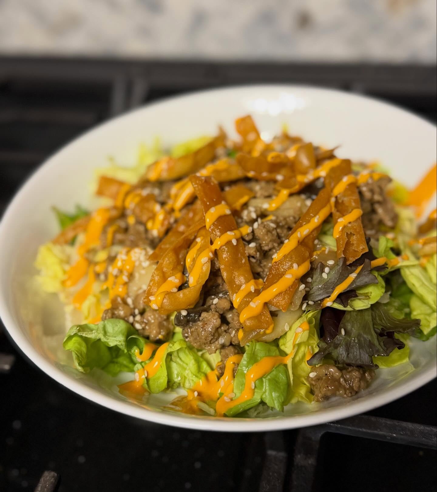 Warm Asian salad on a cold night. #salad #asian #wonton #foodprep #cheflife