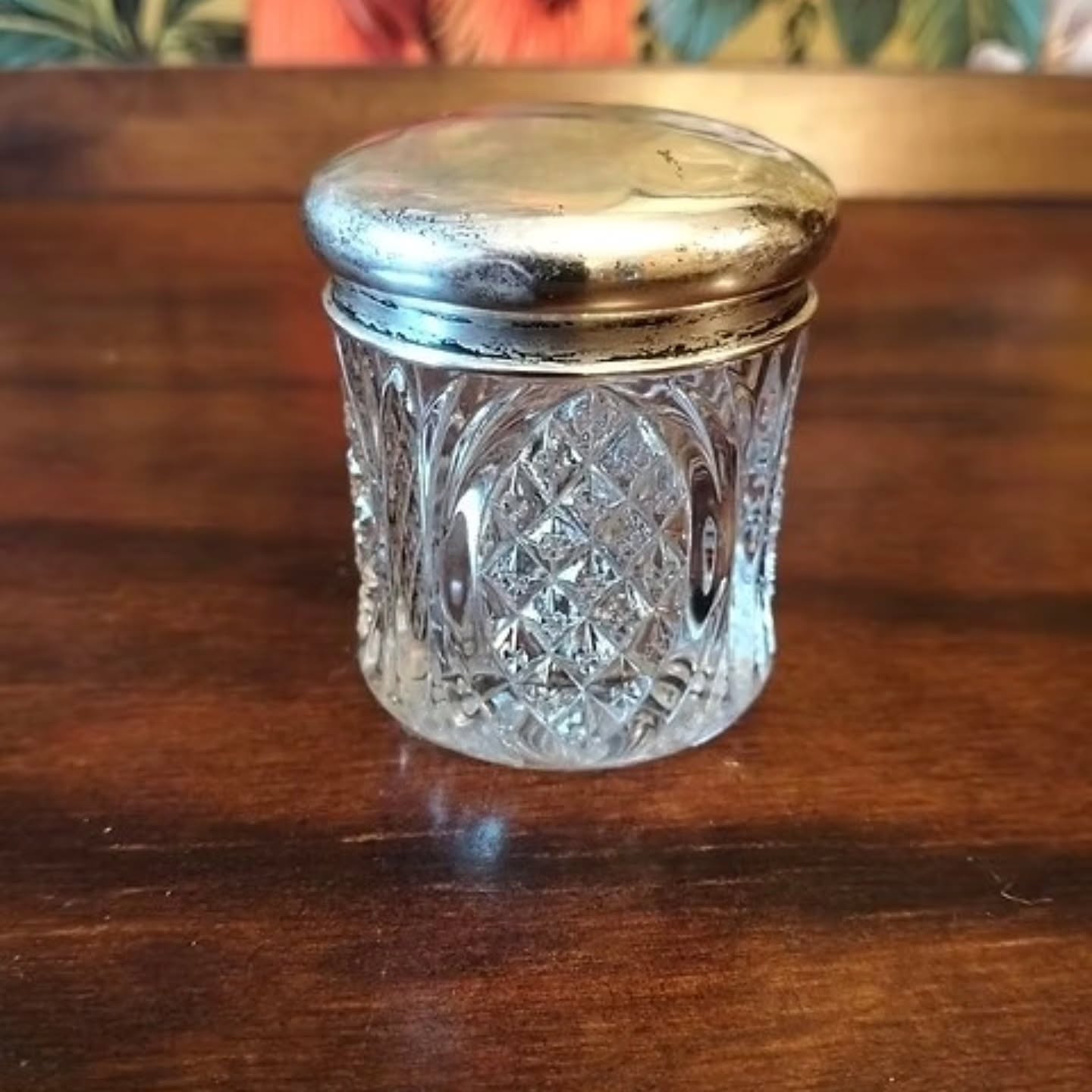 Antique 1917 silver top Birmingham cut crystal small dressing table jar | https://share.google/6seNblo5y4S2HxGg7