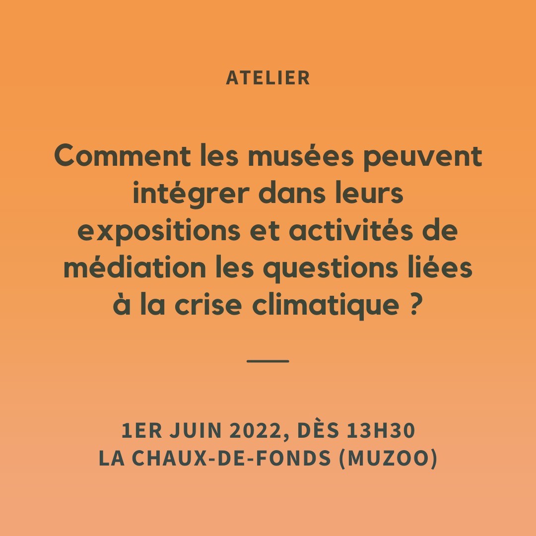 Le RĂ©seau romand Science et CitĂ© (RRSC) organise, en collaboration avec @muzoo.ch et @mediamus_ch , un atelier qui vous propose dâexplorer comment les musĂ©es peuvent intĂ©grer dans leurs expositions et activitĂ©s de mĂ©diation les questions liĂ©es Ă la crise climatique et environnementale.
Lâatelier aura lieu Ă la Chaux-de-Fonds (MUZOO) le mercredi 1er juin dĂšs 13h30. Participation libre.
Deux spécialistes de la question viendront partager leurs points de vue et expériences:
- Nicolas Kramar (Directeur du Musée de la nature de Sion)
- Mauricio Estrada Muñoz (Adjoint de direction et Responsable de l'Unité Publics du @meg.geneve ).
Une deuxiĂšme partie permettra de dĂ©couvrir les coulisses de lâexposition de MUZOO, consacrĂ©e Ă la crise de la biodiversitĂ©, et dâen discuter.
Inscriptions par mail dâici au 27 mai 2022 auprĂšs du coordinateur du RRSC (indiquer svp votre nom, fonction, organisation): horace.perret@unil.ch
Pour en savoir plus : lien en bio đ
#mediationculturelle #mediationscientifique #criseclimatique @museescantonaux_kantonsmuseen @meg.geneve @museedhistoirenaturelle @lalucarne @eprouvette_unil @jurassica_museum @musee.yverdon.region @museedartetdhistoirefribourg @museum.geneve @forum.culture