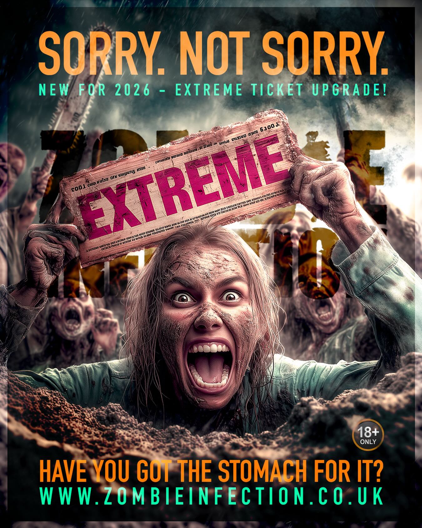A new era begins.
We’re introducing something we’ve never offered before.
The Extreme Ticket Upgrade has arrived — a rare, opt-in upgrade designed to simulate the outbreak at its most savage and unrelenting.
Those who choose it may be singled out, confronted, and immersed deeper into the chaos. It’s deliberately overwhelming, unpredictable and intense and that’s exactly the point.
⚠️ 18+ Only
🔥 Strictly limited to two Extreme Tickets per event
This isn’t for everyone.
It’s for those ready to step beyond comfort and into the unknown.
Welcome to the next level.
You’ve been warned.
Available IMMEDIATELY at the Forest, Chapter 2 February 14th!
https://www.zombieinfection.co.uk/zombie-experience-nottingham