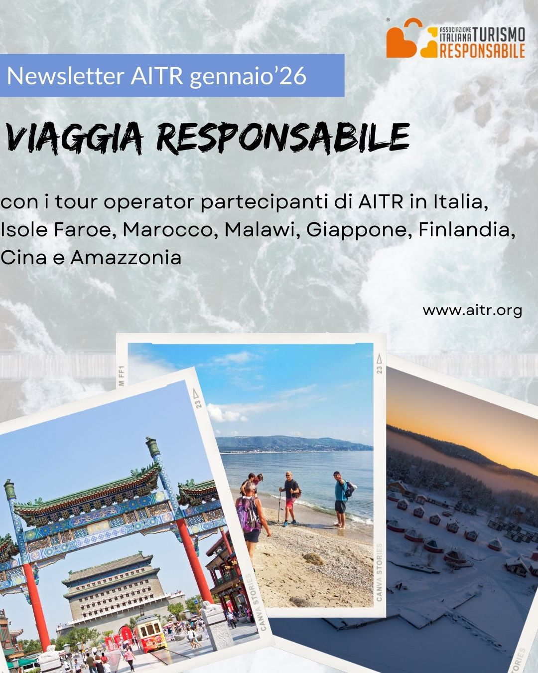 ✨Nuovo anno, nuovi viaggi responsabili!
Cammini lenti in Italia, trekking tra mare e monti, isole del Nord Atlantico, Africa autentica, Amazzonia comunitaria, Giappone fuori rotta, Lapponia sotto l’aurora.
Il 2026 inizia con tante proposte di viaggio responsabile firmate dai tour operator partecipanti di AITR.
Iscriviti alla newsletter su www.aitr.org!
#viaggiresponsabili #turismoresponsabile