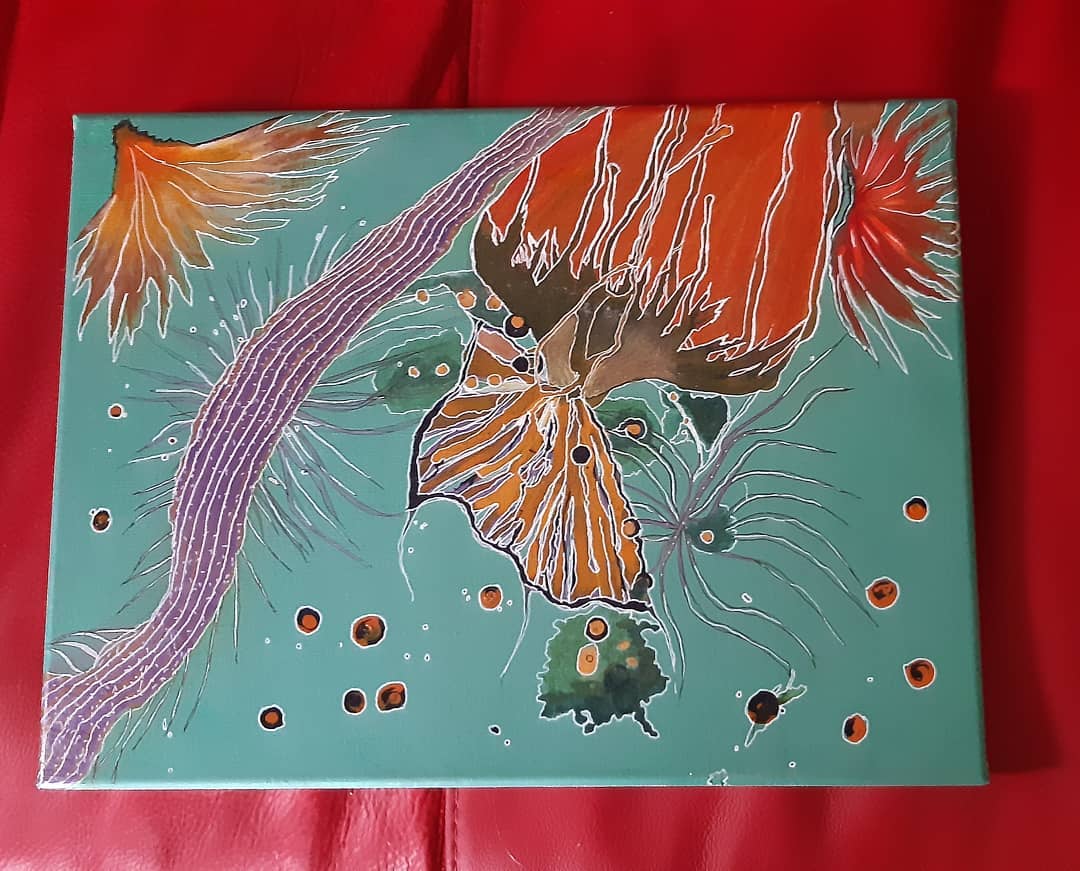 From a few years ago.....abstract sea creatures.....using acrylic inks & metallic spectrum noir pens......