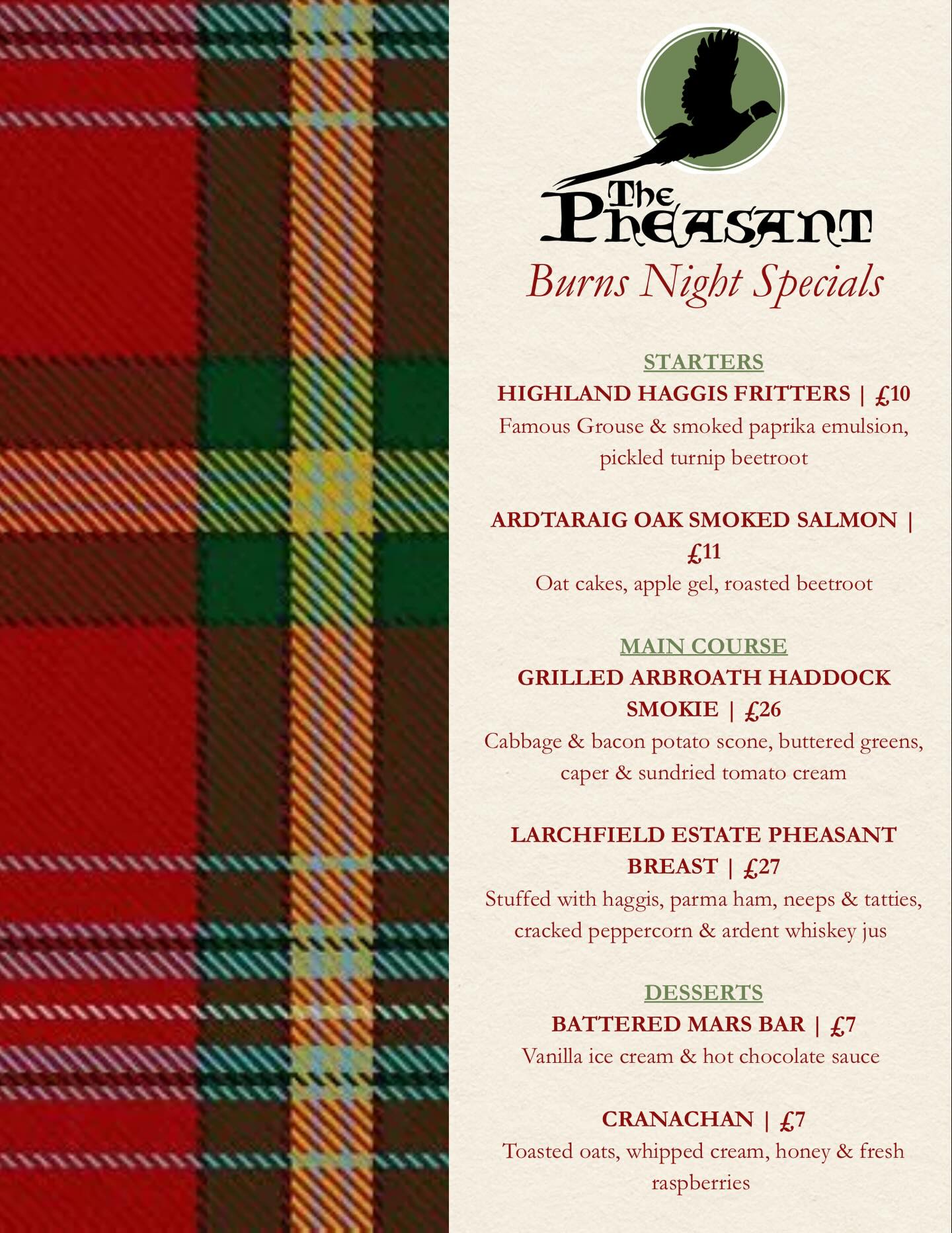 Join us next weekend for our celebration of Burns Night, and an authentic taste of Scotland. Our specials will run on Friday and Saturday, so be sure to reserve your table on 02892638056. 🏴🥳
