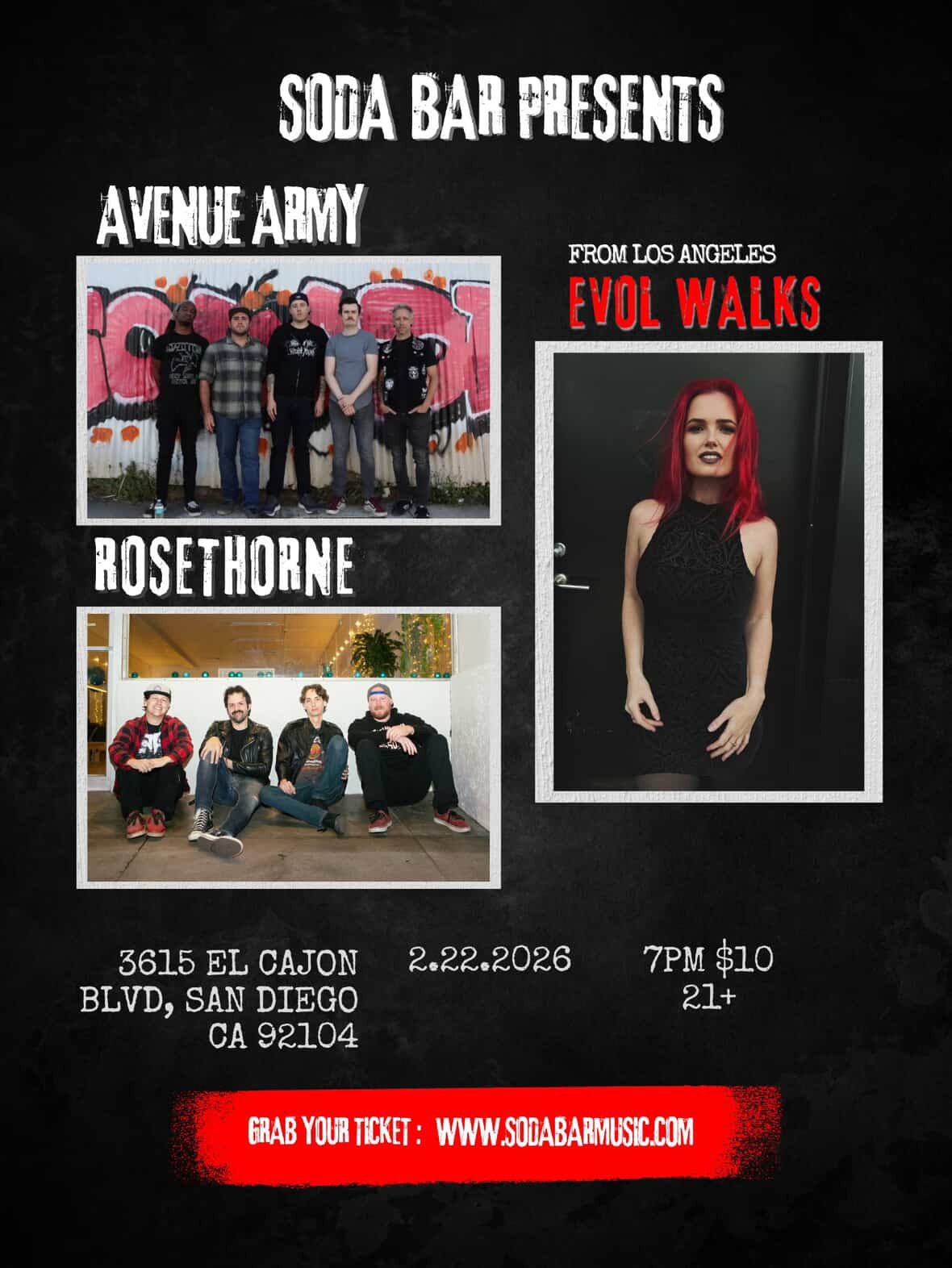 🔥WE’RE SO BACK BABY🤘🏻 Feb 22nd catch us for the first time in almost TWO YEARS alongside our friends @rosethornesd & @avenue_army at @sodabarsd 💪🏻 $10 Tickets. 7pm || SEE YOU THERE⚡️⚡️
