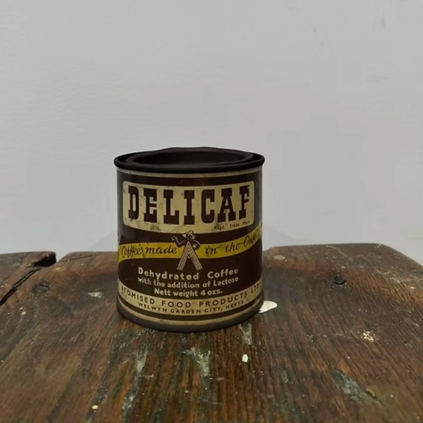 Vintage “DELICAF” Dehydrated Coffee Tin probably from 2nd World War rationing | https://share.google/1BJVUjK0zJAjCQDg9