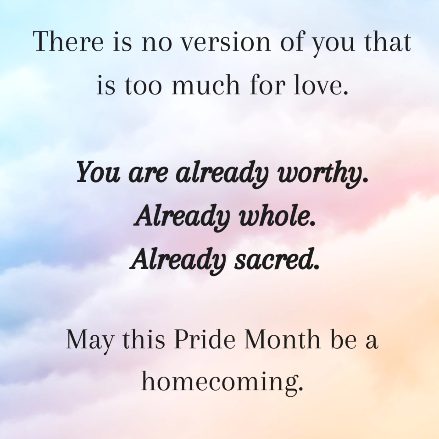 If Pride feels layered this year, maybe tender or uncertain, I want to gently name that youâre not alone in that.
It makes sense if this month stirs up something complicated. Especially if youâre still unlearning old teachings that told you your love, your body, or your becoming were something to be ashamed of. Maybe you're still walking away from spaces that called your love a sin, Pride can stir old pain. That doesnât mean youâre not part of it. It means the work is still ongoing.
I hold deep respect for Pride, not just as a celebration, but as a living resistance. Born from grief and courage, from risk and refusal. Itâs sacred.
And I want you to know: you donât have to feel loud to belong to it.
You donât have to be out, certain, or healed to be part of this story.
You belong here, even if youâre still finding your way; even if it feels tender to hold.
This month is for you, too.