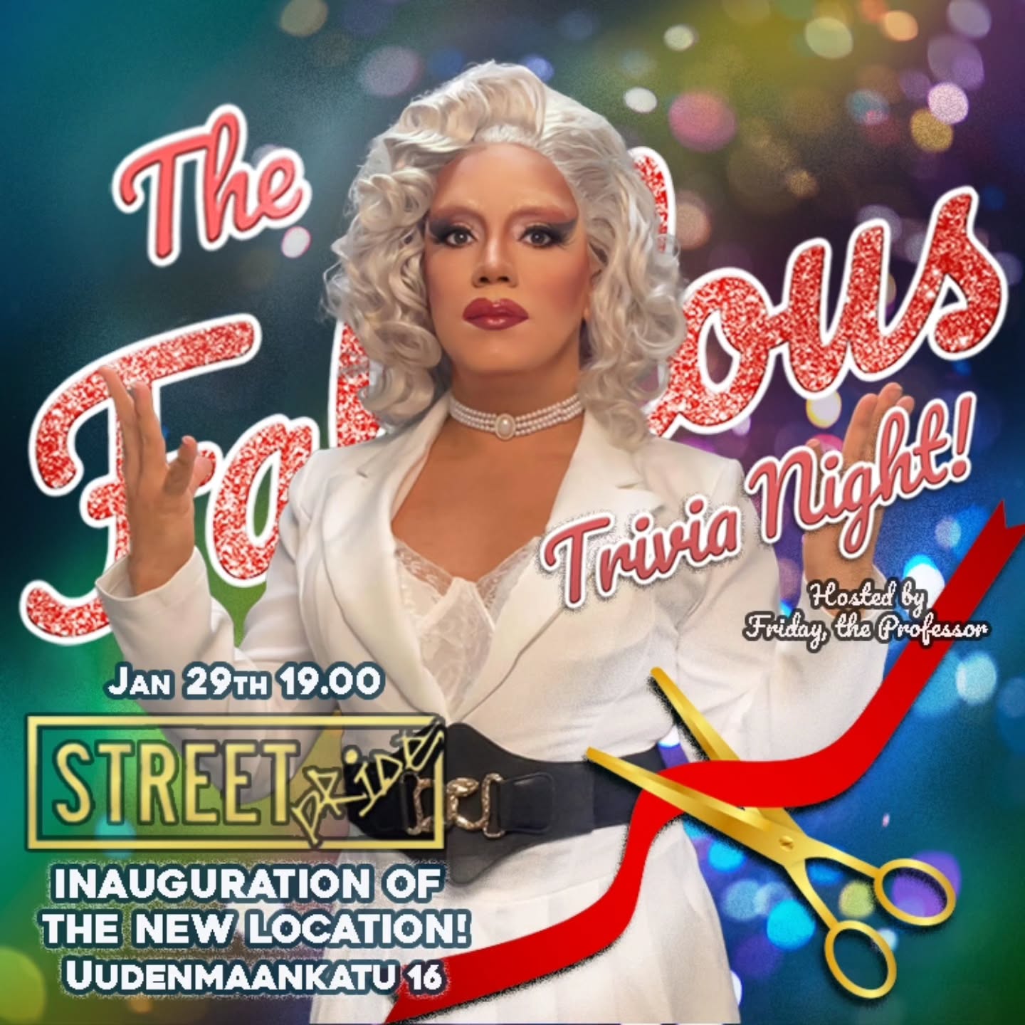 WELL HELLO 🤗 The third year of The Fabulous Trivia Night, the best Trivia Night experience in Finland, starts at HOME, but in a new location, because @streetpridebar now has a new address: Uudenmaankatu 16.
The topics are:
🌎 Geography: Territories, politics and Flags
🎥 Movies: scenes, casting and soundtracks
🎶 Music: lyrics, songwriters, performers and voices
🧬 Natural Sciences: chemistry, biology and physics
🍹 Drinks and Foods
You can walk in, but we highly encourage you to reserve a table by answering the RSVP
Prizes, promos and good vibes awaits at @streetpridebar ⭐
Reservation at fridaytheprofessor.com 🔗
