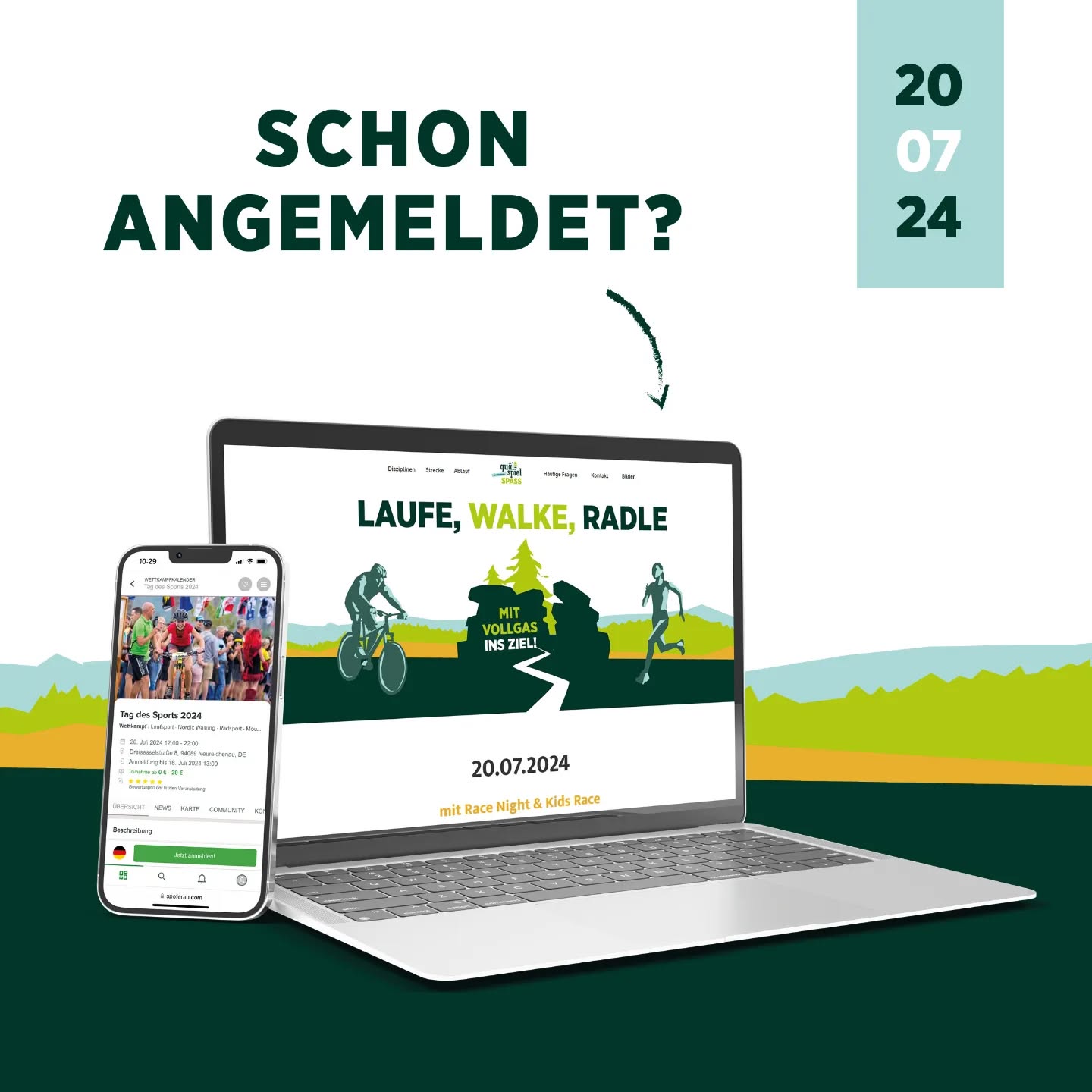 Anmeldefrist für den Tag des Sports nicht verpassen! 🚨
Bald ist es soweit! 🔥
Am Samstag ist bereits der Tag des Sports und ihr habt noch bis Donnerstag den 18.07.2024 bis 13 Uhr Zeit euch anzumelden! 📢
Seit also noch schnell und meldet euch bis morgen 13 Uhr an 💪
PS: Nachmeldungen müssen nicht sein, wenn ihr jetzt schon sicher wisst, dass ihr an den Start geht. Für unsere Helfer wäre es eine große Erleichterung! 😉
Und: Als Nachmelder hat man keinen Vorteil, den alle Starten an der gleichen Startlinie 😉
Aber natürlich freuen wir uns auf jeden einzelnen Starter! 🎉💪
und Nachmeldungen sind natürlich möglich🤗
@dreisesselgemeinde
#tagdessports #quaelspassamdreisessel #quaelundspielspass #quälspass #quälspassamdreisessel #quaelspass #dreisesselgemeinde #dreisesselberg #dreisessel #spielspaß #kidsrace #racenight #mtb #laufen #walken #bergrennen #anmeldung