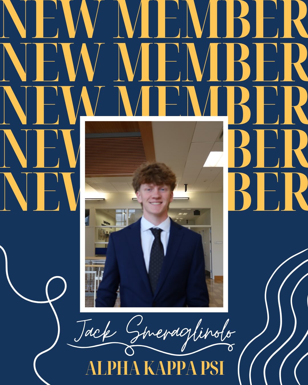 Meet a member from our Fall 2025 pledge class Jack! He just finished his third semester here on campus. Swipe to hear some of his story from the fall with Alpha Kappa Psi!