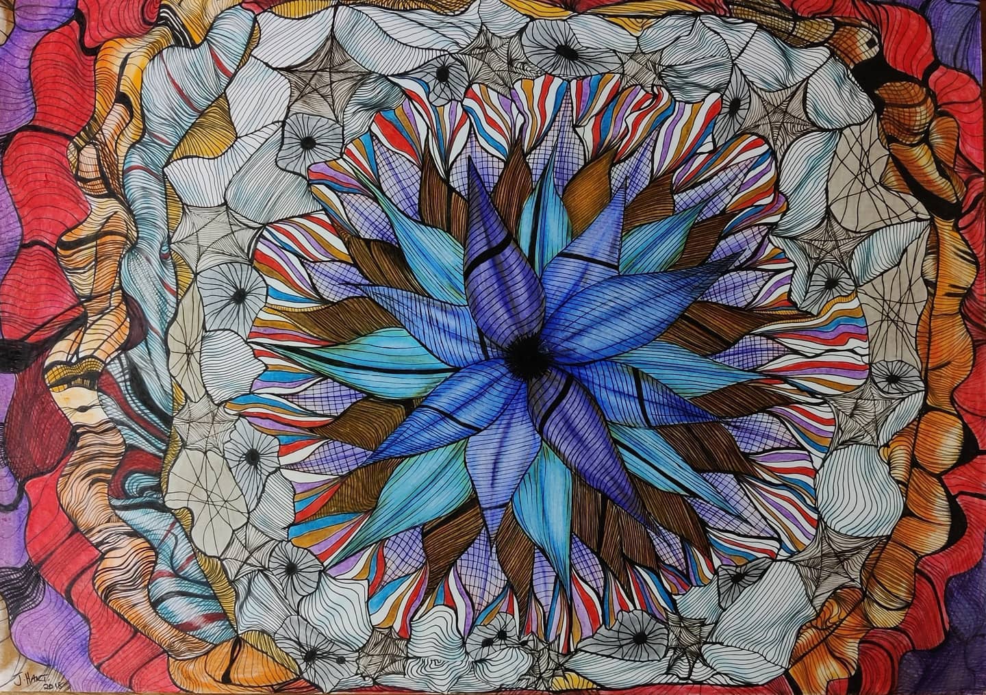 My abstract drawing from a couple of years ago.......using black ink and polychromo coloured pencils.......may need to zoom in on this one!!
#abstractart #abstractexpressionism #abstract