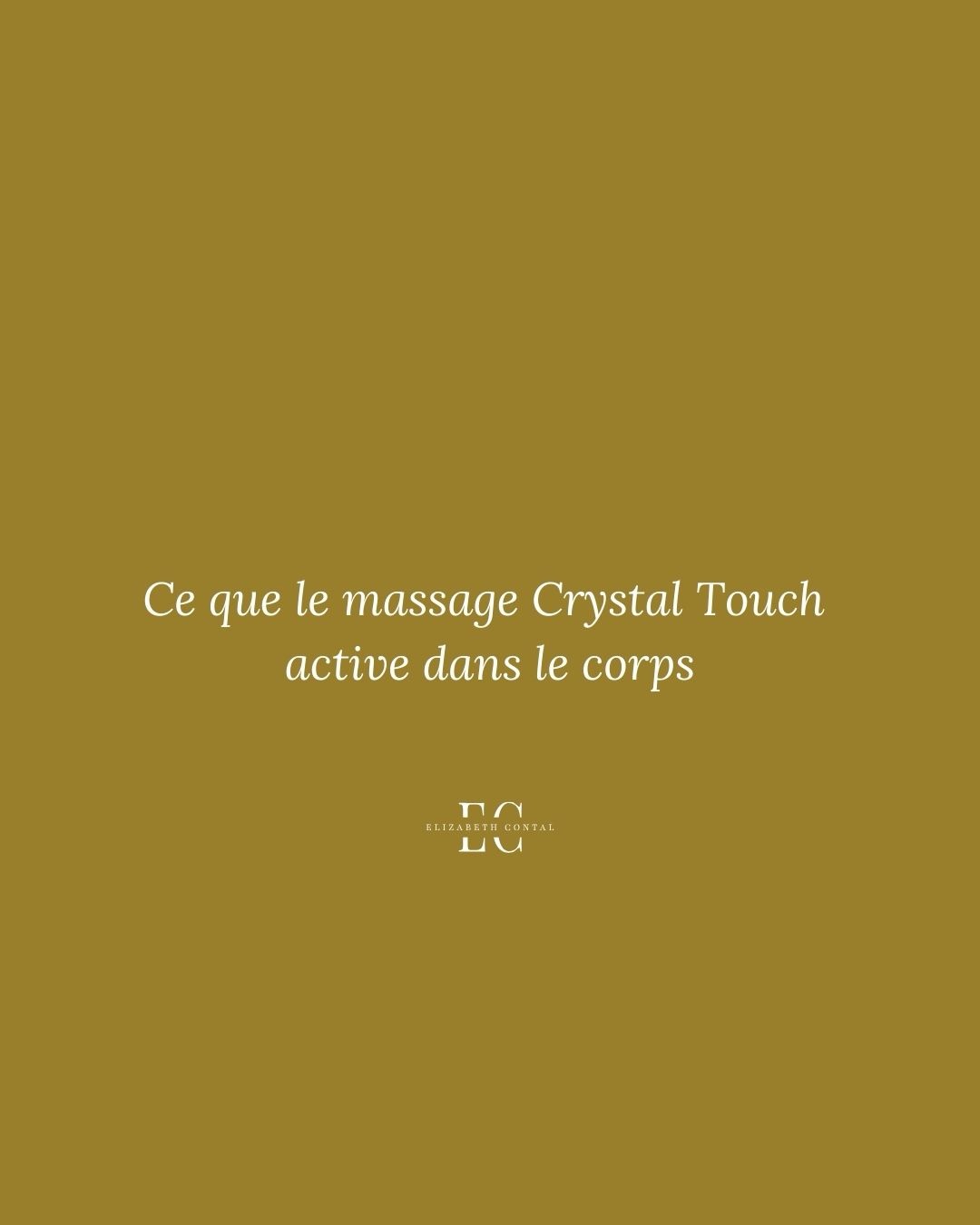 Le Crystal Touch est un soin réalisé avec un toucher lent et régulier, à l’aide de galets en pierres semi-précieuses, associé à la sonothérapie.
Cette combinaison agit directement sur le système nerveux en favorisant un état de détente profonde.
Les galets sont utilisés sur tout le corps. La pression douce et la lenteur des gestes aident à relâcher les tensions musculaires et à calmer la respiration.
Les sons (diapason, et triangle de cristal) diffusent des vibrations qui se propagent dans le corps, aidant à diminuer le stress et à apaiser le mental.
L’association du toucher et des vibrations sonores améliore la perception du corps, renforce l’ancrage et facilite un relâchement global.
Ce soin permet de se reconnecter à ses sensations et de retrouver une sensation de cohérence et de détente générale.
SI vous souhaitez vous former au protocole Crystal Touch une formation sera dispensée le 12 et 13 mars 2026 à Paris - Pour toute inscription veuillez nous contactez en DM ou via les coordonnées ci dessous
elizabeth.contal@gmail.com
www.elizabethcontal.com
+33 6 24 62 32 78