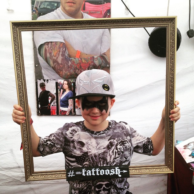 Batman came to get his mask topped up this afternoon. Come and get yours done too! #iow2015 #tattoosh