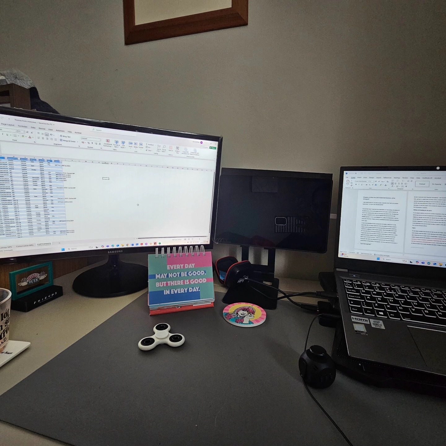 Another week of 'what my desk looks like today' (not different to the previous time I did this🤣)
This week I've been working towards the completion of a draft of my fourth chapter - which is the second results chapter🤯
More space than usual on my desk today because I was joined by a ginger cat earlier this afternoon