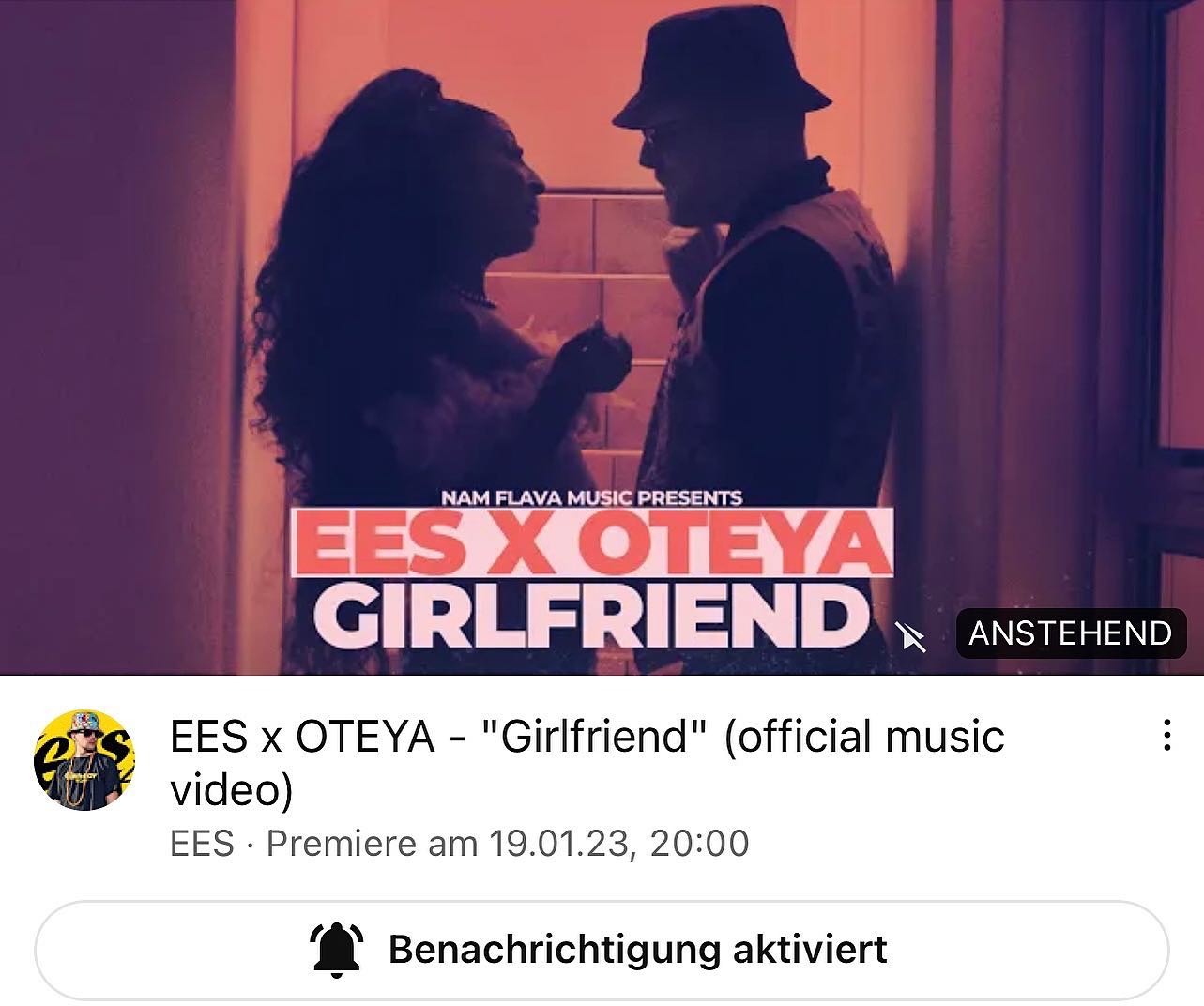 VORFREUDE! Benachrichtigung aktiviert? Link in Bio. #ees #oteya #girlfriend #officialmusicvideo #notification #benachrichtigung #youtube #namflava #music ✔️🎶🎥
