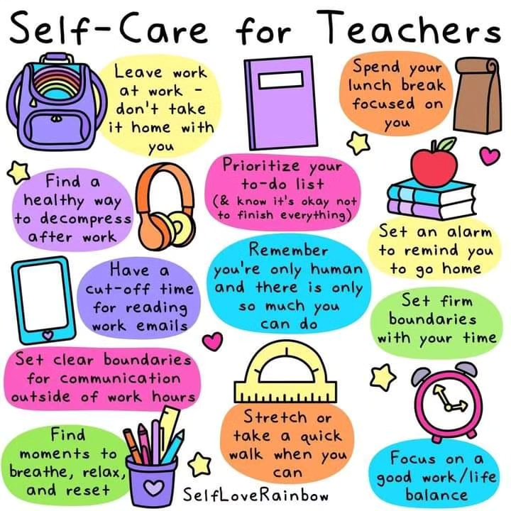 My first few years as a teacher I was on the fast track to burnout. I couldn't figure out what to let go, and couldn't accept I couldn't do it all.
I started by drawing boundaries on leaving on time. Then I made a conscious effort to make time for hobbies I love.
What do you do to take care of yourself?
Via selfloverainbow
#selfcare #teacherselfcare