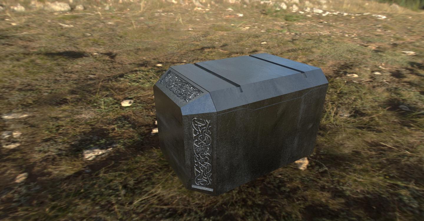 Been working on a model of Mjolnir and did I first pass on the texturing for the head. I think it’s looking pretty good so far, even though the runes took way longer than they should have done.