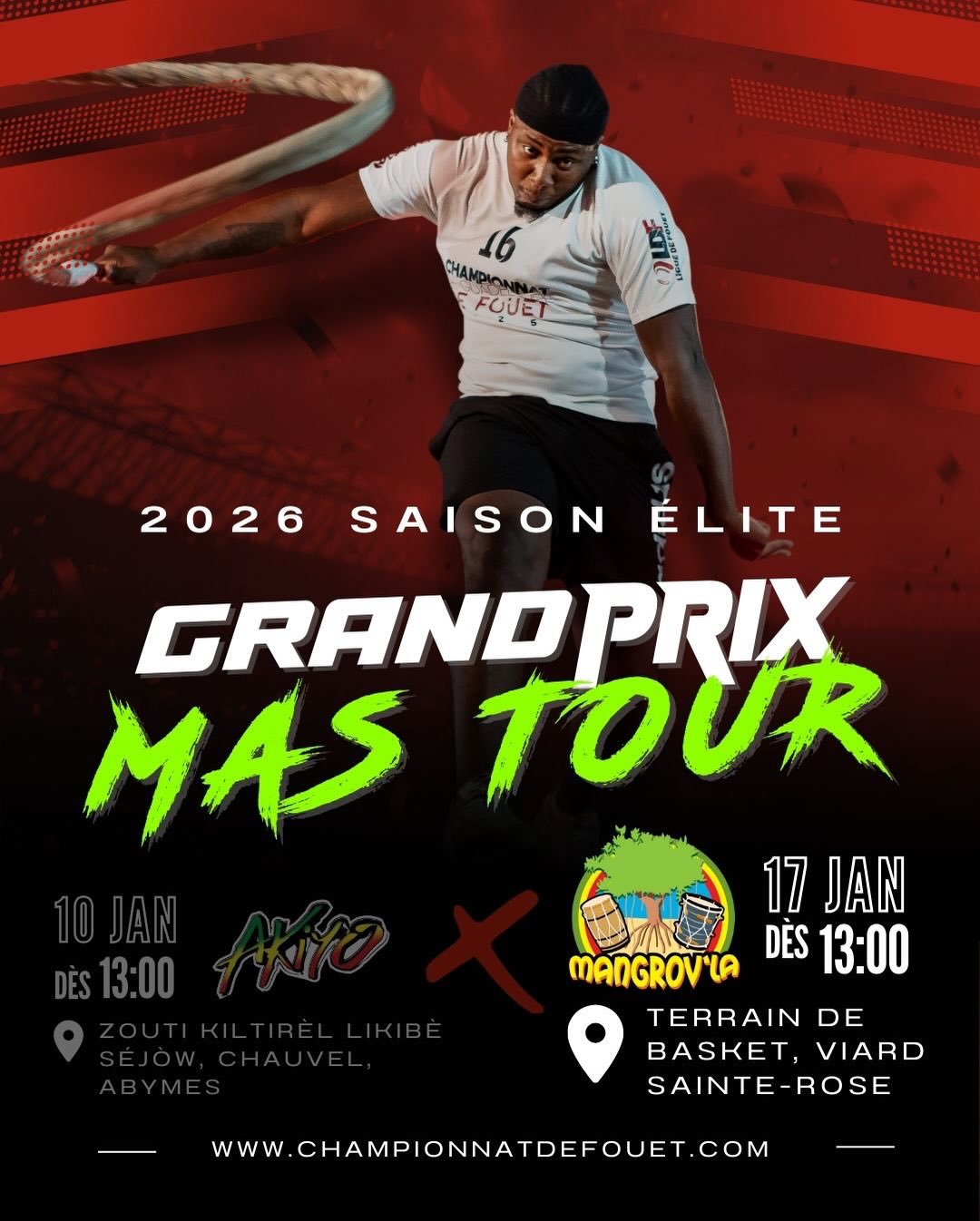 Grand Prix Mas Tour - Étape 2
Direction Sainte-Rose ce dimanche pour la suite du championnat 🔥
• Nouveau lieu : Terrain de basket, Viard Sainte-Rose
Date : 17 JANVIER 2026
• Heure : Dès 13h
Le communiqué officiel expliquant le changement de lieu est disponible en carrousel.