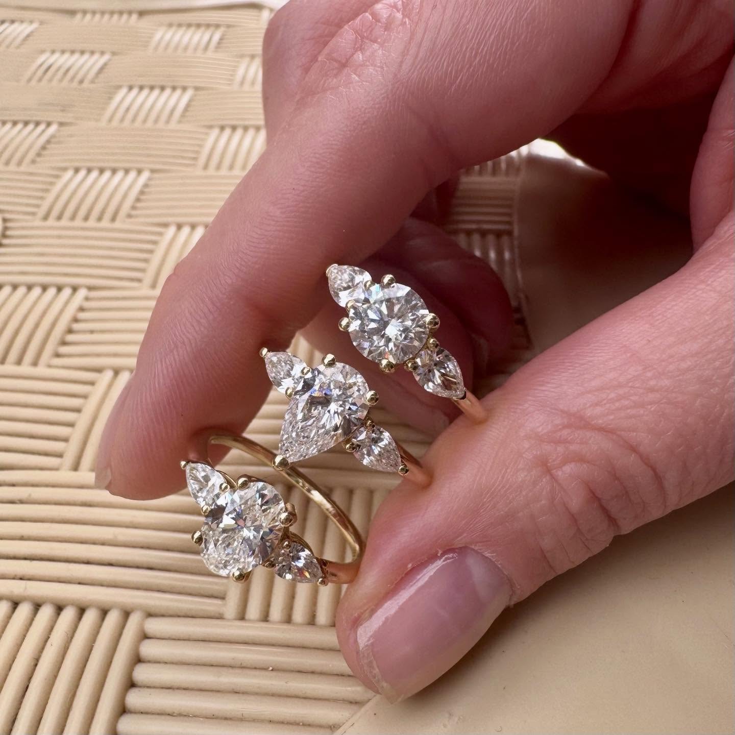 Three diamonds,three shapes - oval,pear and round…