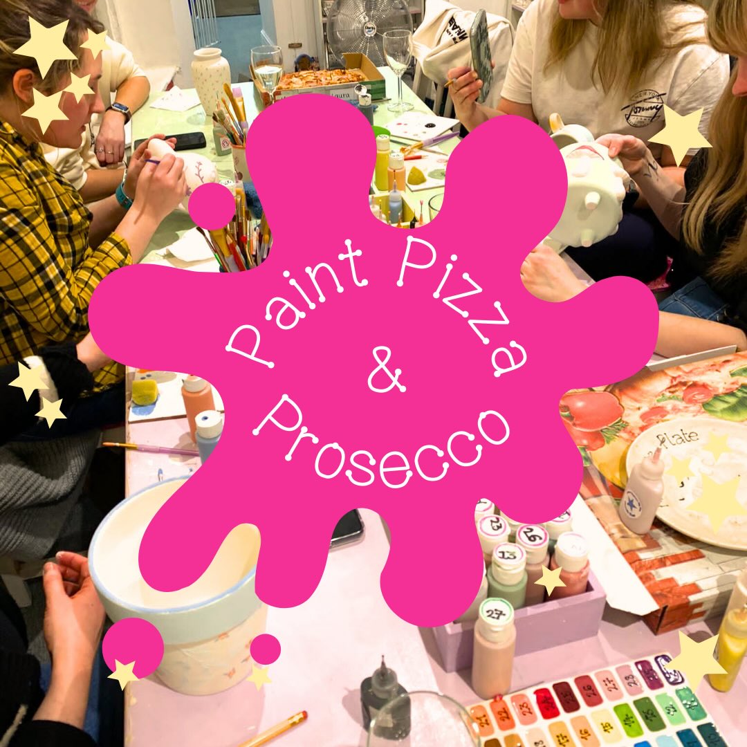 Paint, Pizza & Prosecco
Fri 23 Jan | Witney- 7-9pm
Join us for a date night or mate night, You Choose! Looking for a fun and unique way to spend time together? Whether it’s a romantic evening or a catch-up with your bestie, join us for a relaxed night of pottery painting, prosecco, and pizza! (Book via our website.)