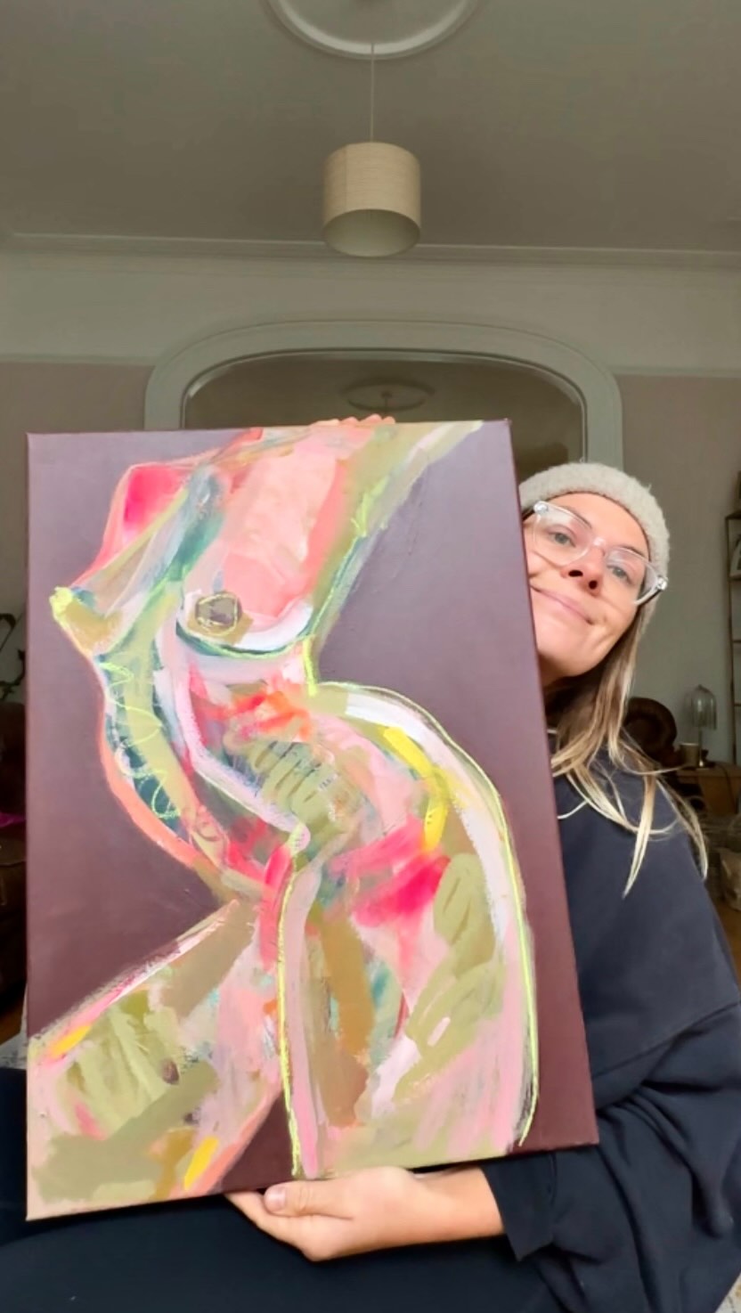 I wasn’t planning on doing many nudes this year, but I had a big canvas and wanted to put some feelings down, ended up being super fun and bright, which was exactly the opposite to what I was feeling…
I’m going to share more videos about my art and my fav bits / what inspired them! Hopefully they don’t bore you to death, England isn’t the most exciting place to film 🥶
Lmk what you guys think about the art (I know I’m a natural behind the lens).
#nudeart #bodyart #abstractart #femaleartist #acrylicpainting